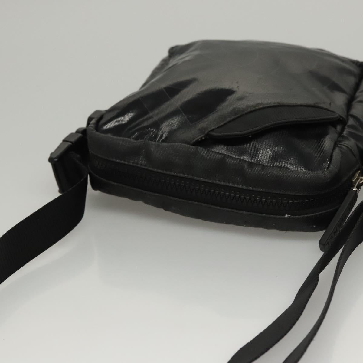 CHANEL Sports Shoulder Bag Coated Canvas Black CC Auth bs23718