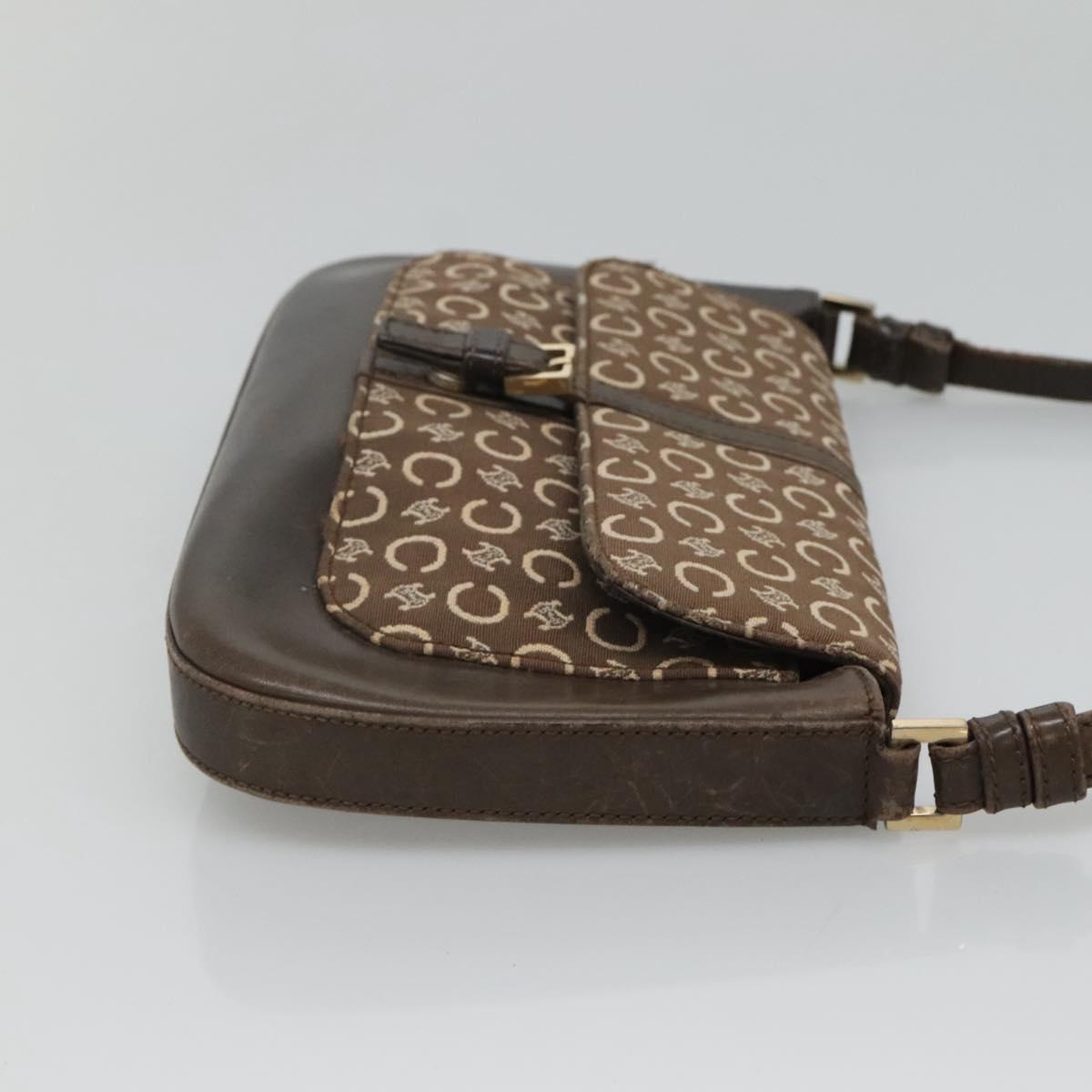 CELINE C Macadam Canvas Shoulder Bag Brown Gold Auth bs23720