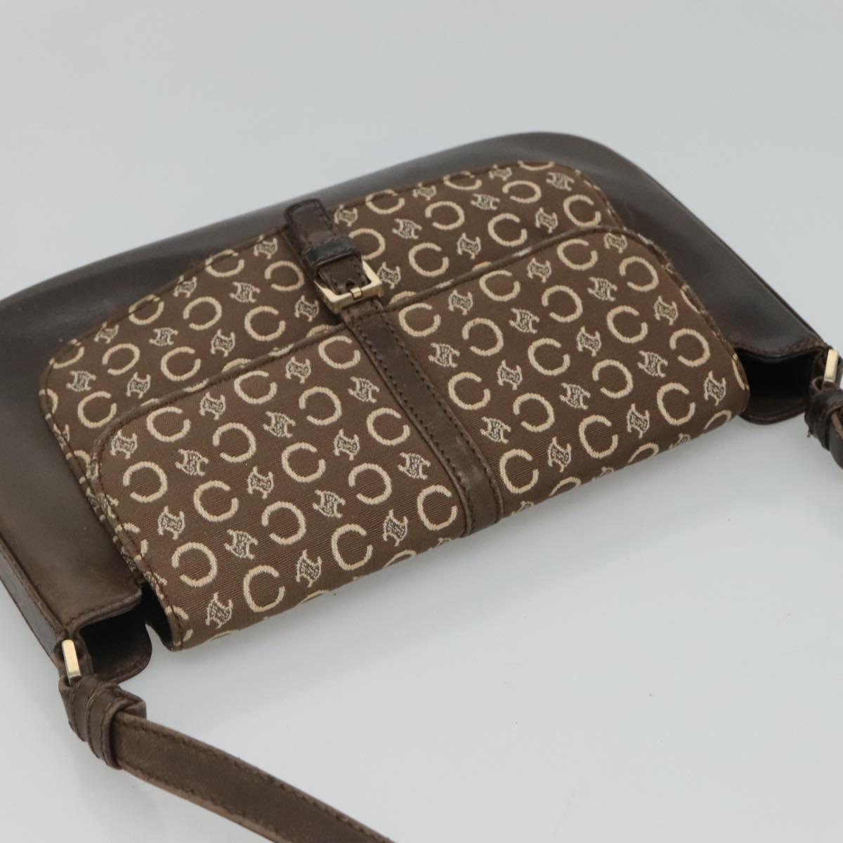 CELINE C Macadam Canvas Shoulder Bag Brown Gold Auth bs23720