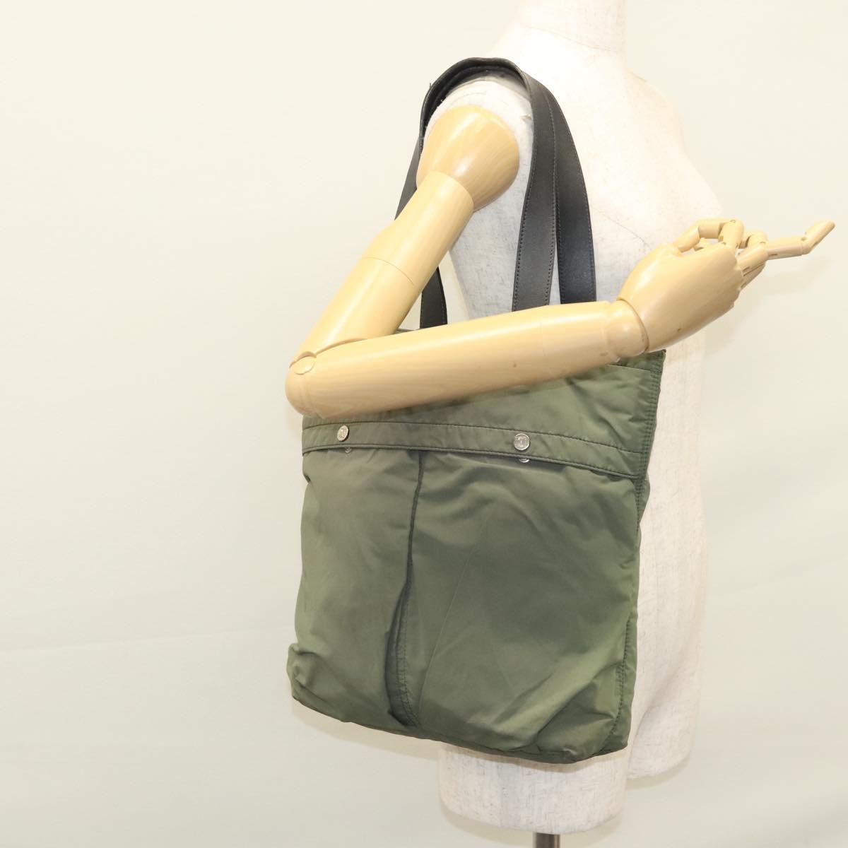CELINE Tote Bag Nylon Khaki Auth bs23721