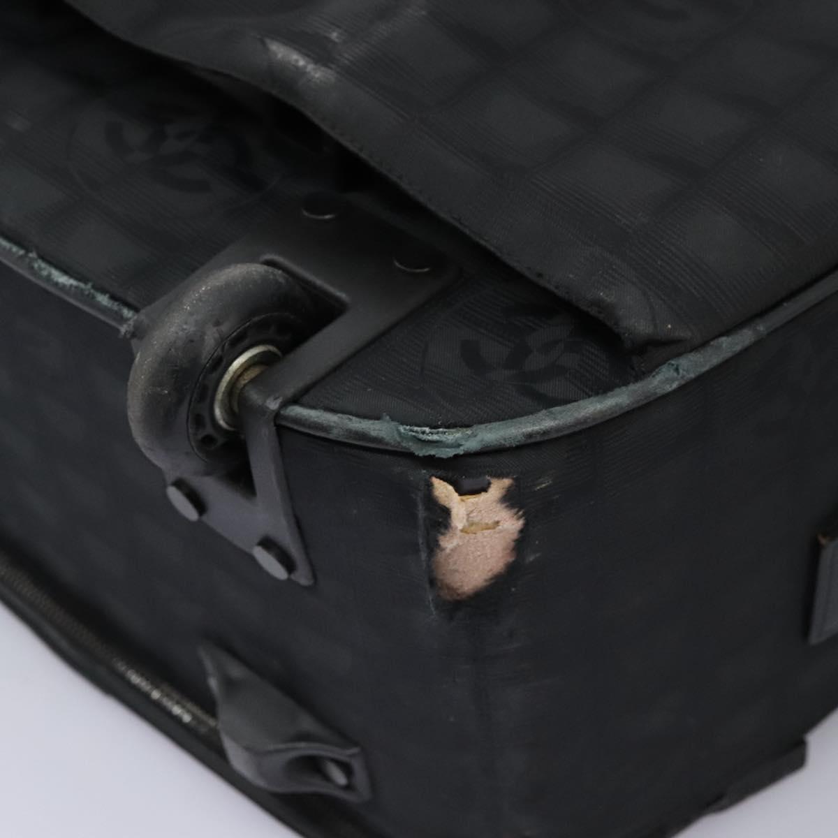 CHANEL Carry Case New Travel line suitcase Nylon Black CC Auth bs23739