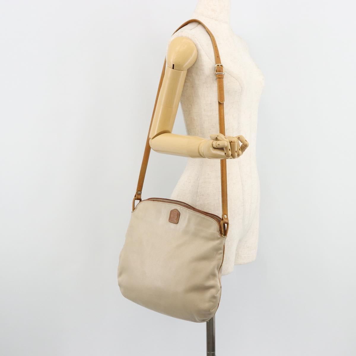 CELINE Shoulder Bag Leather Beige Auth bs23749