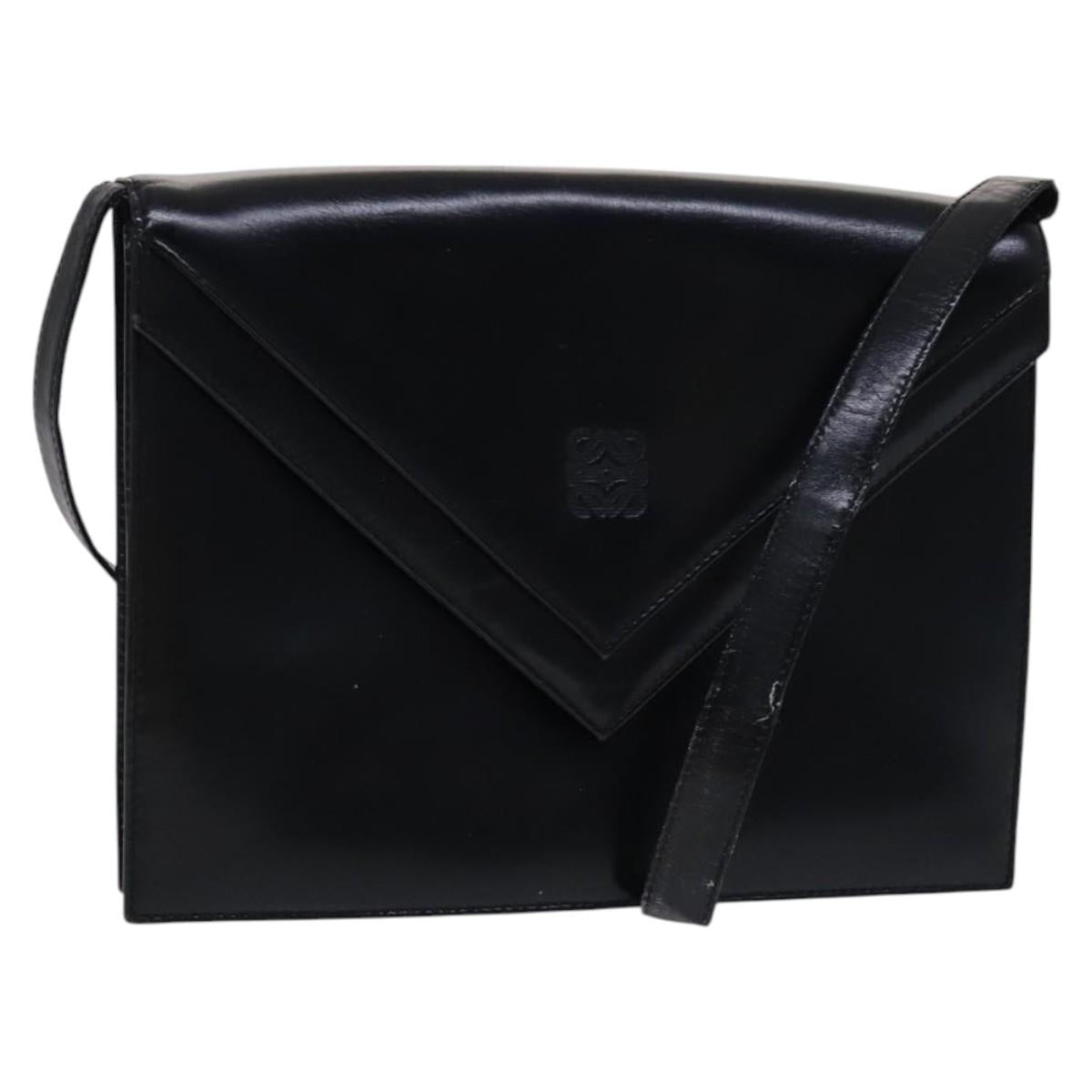 LOEWE Anagram Shoulder Bag Leather Black Auth bs23759