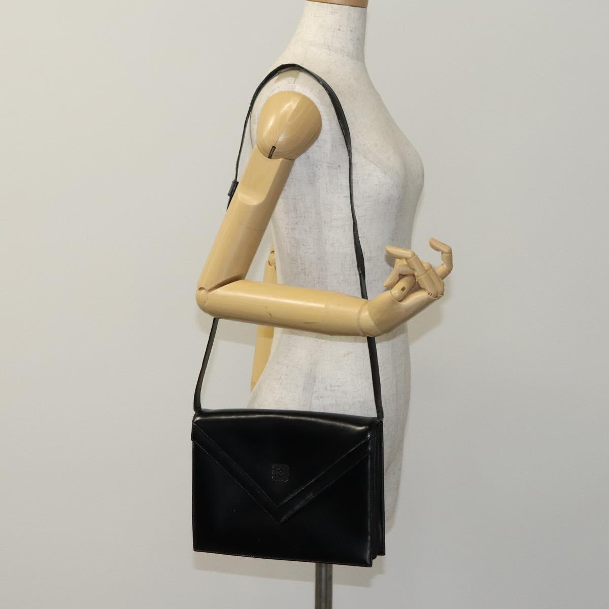 LOEWE Anagram Shoulder Bag Leather Black Auth bs23759