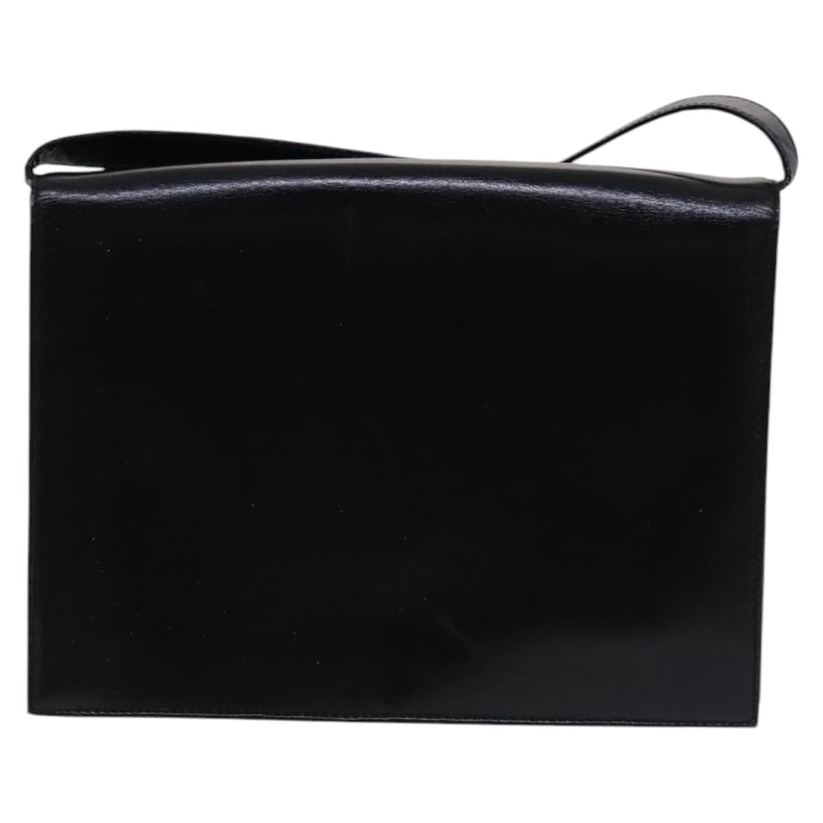 LOEWE Anagram Shoulder Bag Leather Black Auth bs23759