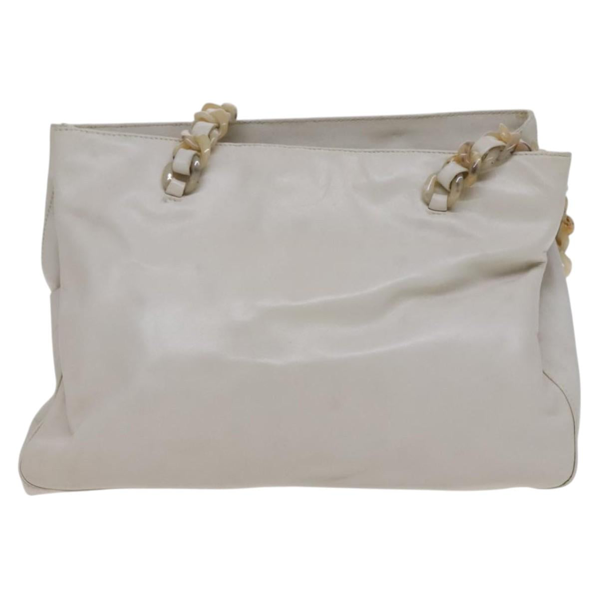 PRADA Shoulder Bag Leather White Auth bs23764