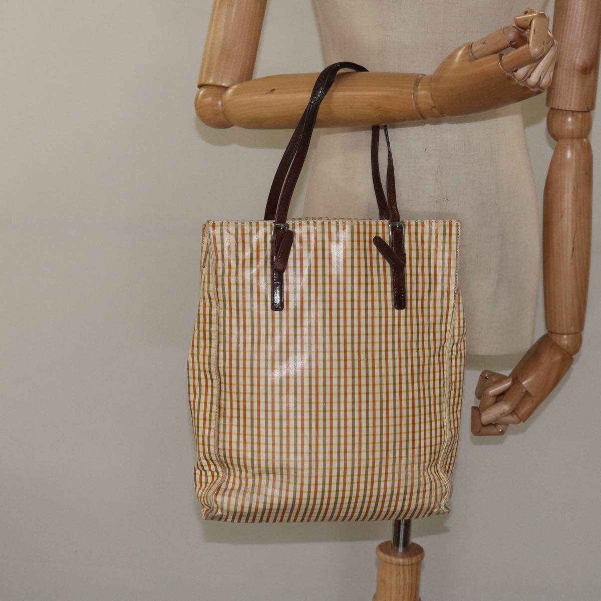 PRADA Hand Bag Leather Beige Auth bs23765