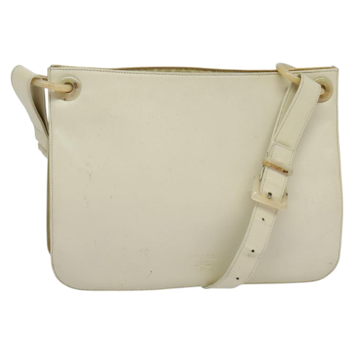 PRADA Shoulder Bag Leather Beige Auth bs23766