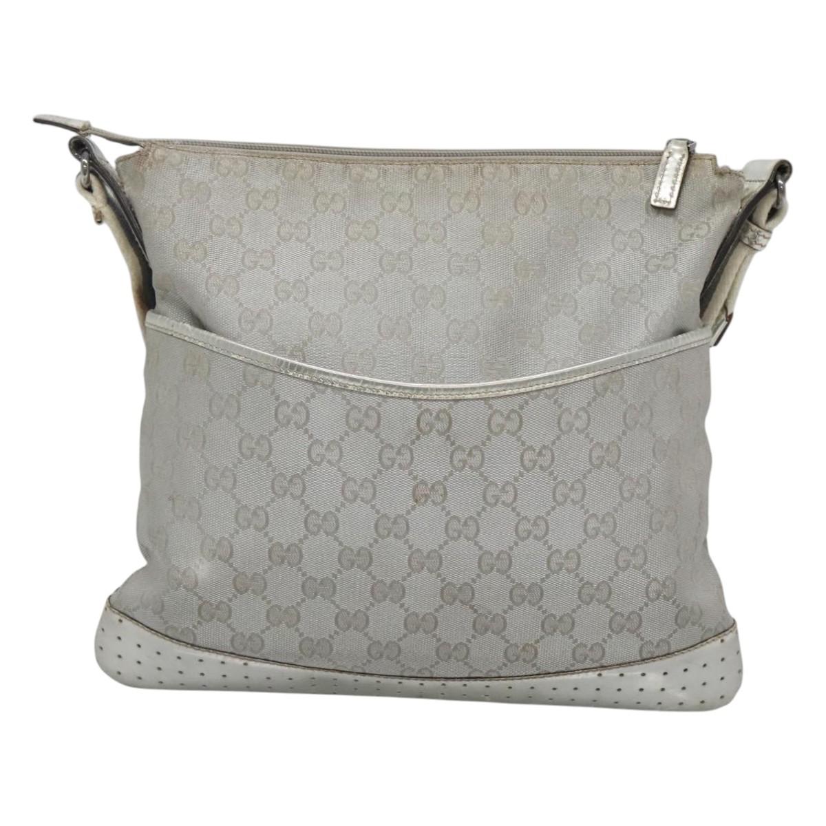 GUCCI GG Canvas Sherry Line Shoulder Bag Gray Silver blue 145857 Auth bs23771