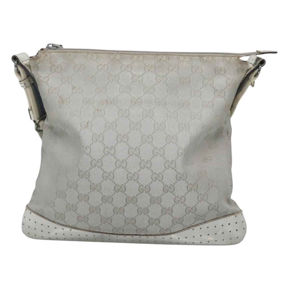 GUCCI GG Canvas Sherry Line Shoulder Bag Gray Silver blue 145857 Auth bs23771