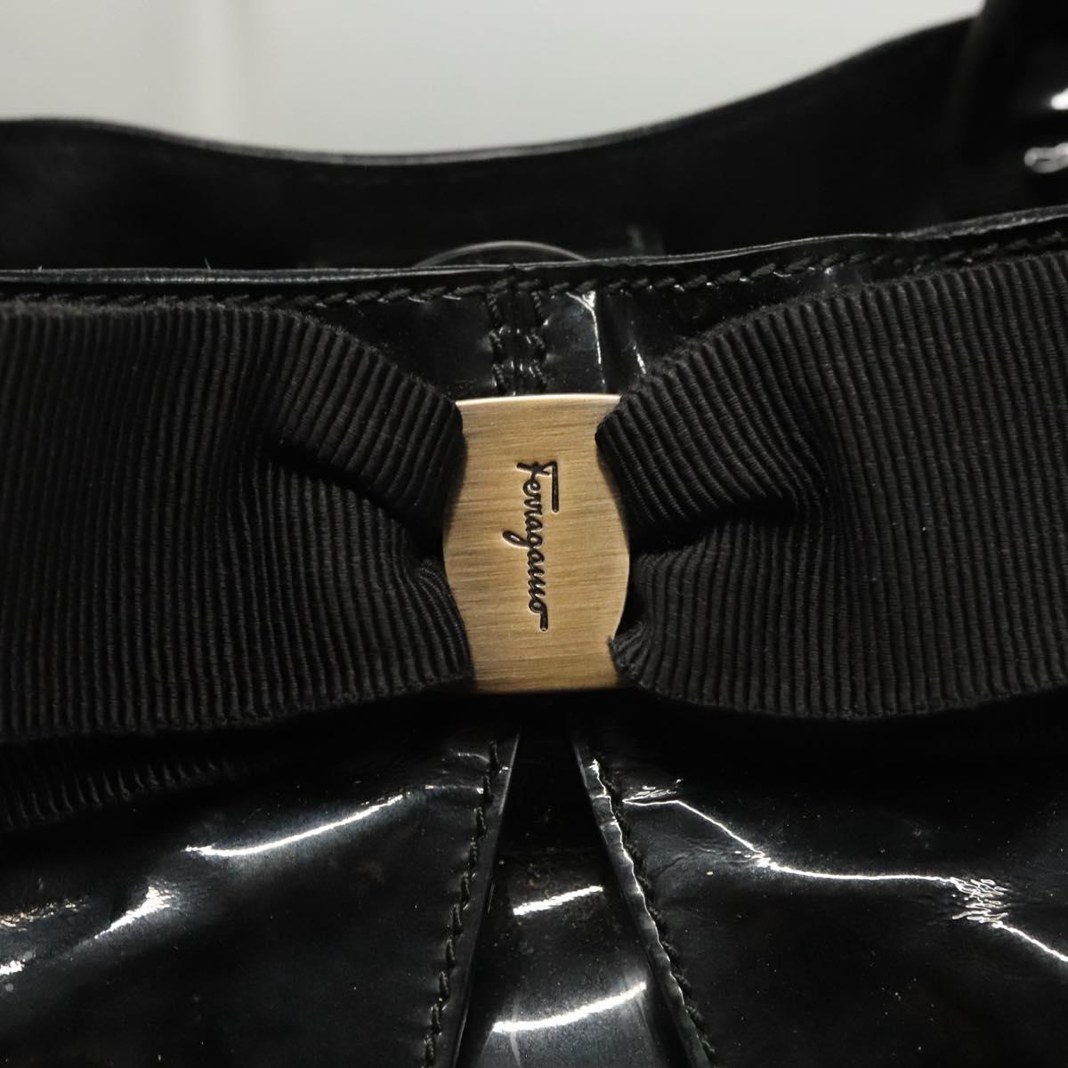 Salvatore Ferragamo Hand Bag Enamel Black Auth bs23791