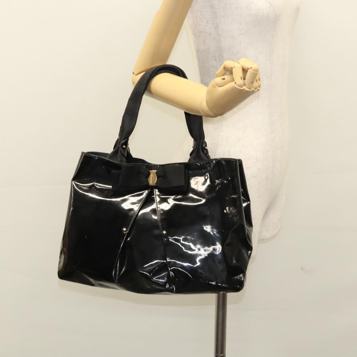 Salvatore Ferragamo Hand Bag Enamel Black Auth bs23791