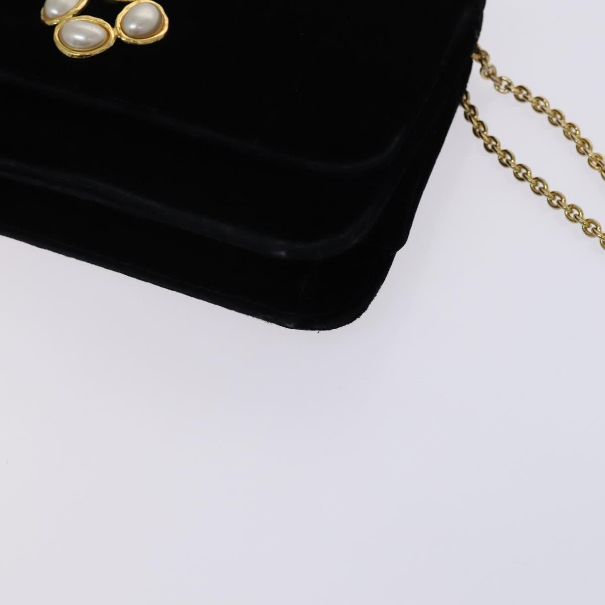 CHANEL Chain Shoulder Bag Velor Black CC Auth bs23807