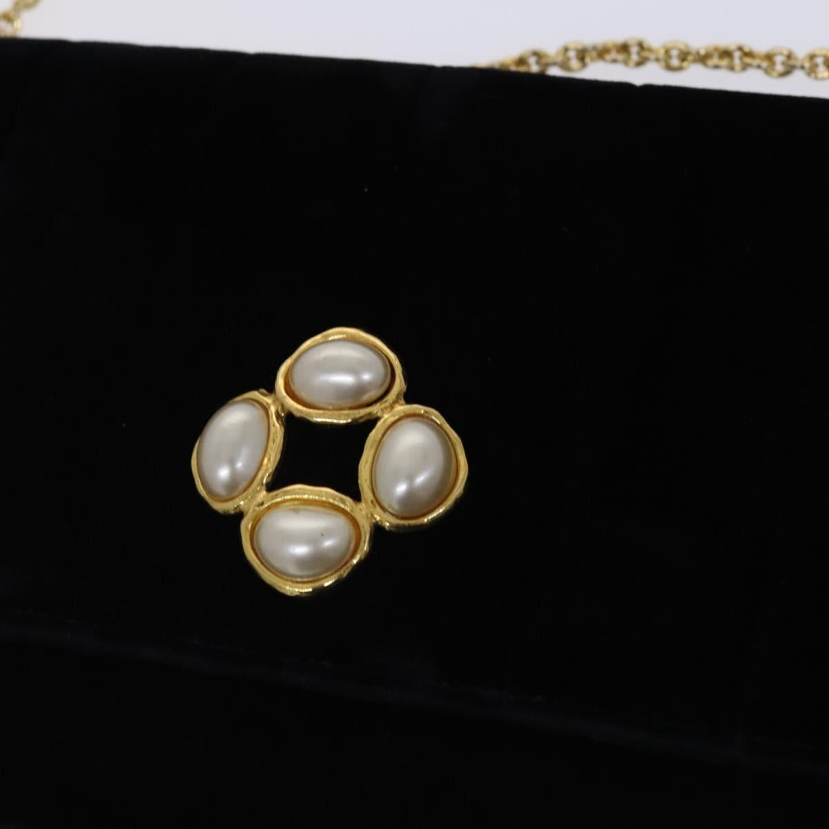 CHANEL Chain Shoulder Bag Velor Black CC Auth bs23807