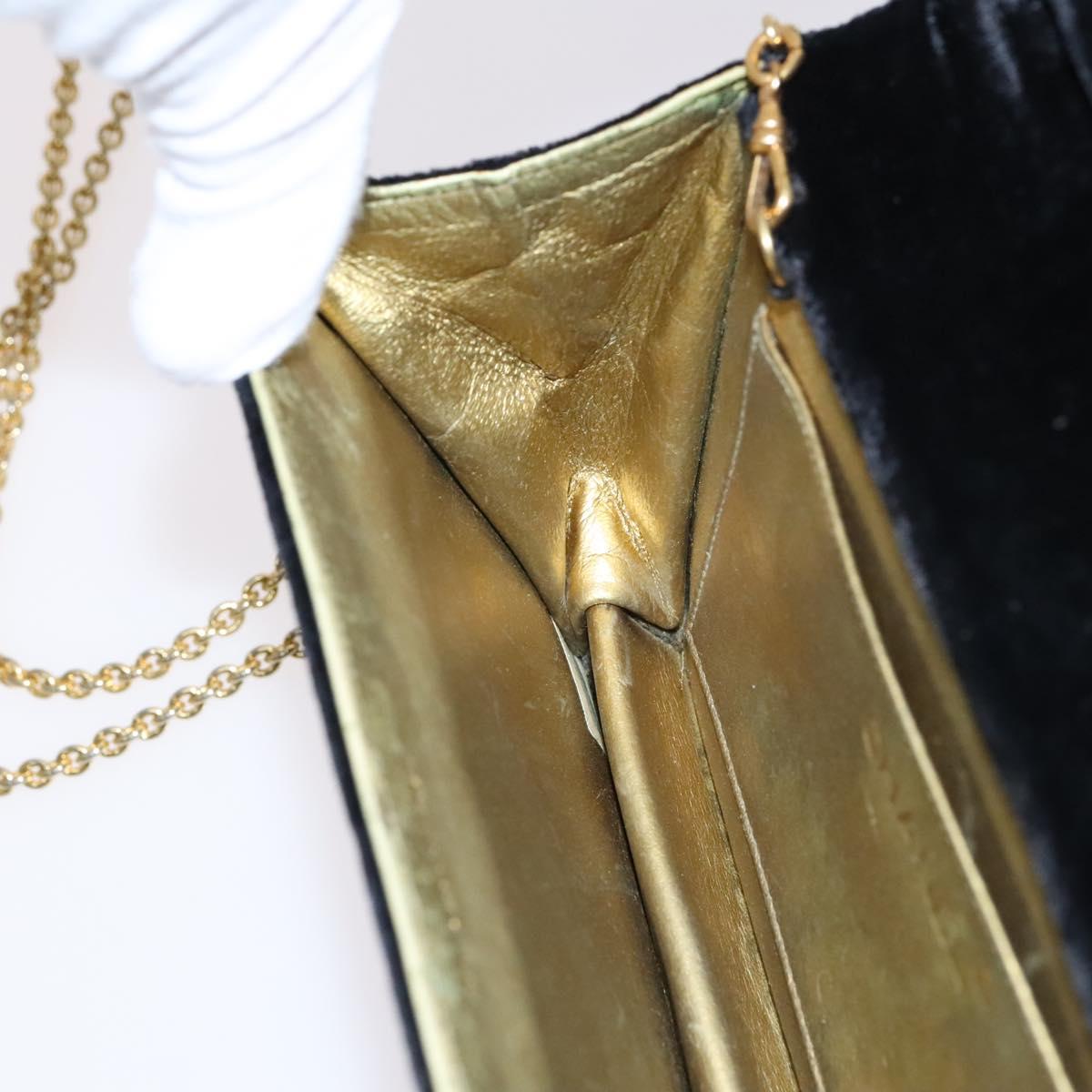 CHANEL Chain Shoulder Bag Velor Black CC Auth bs23807