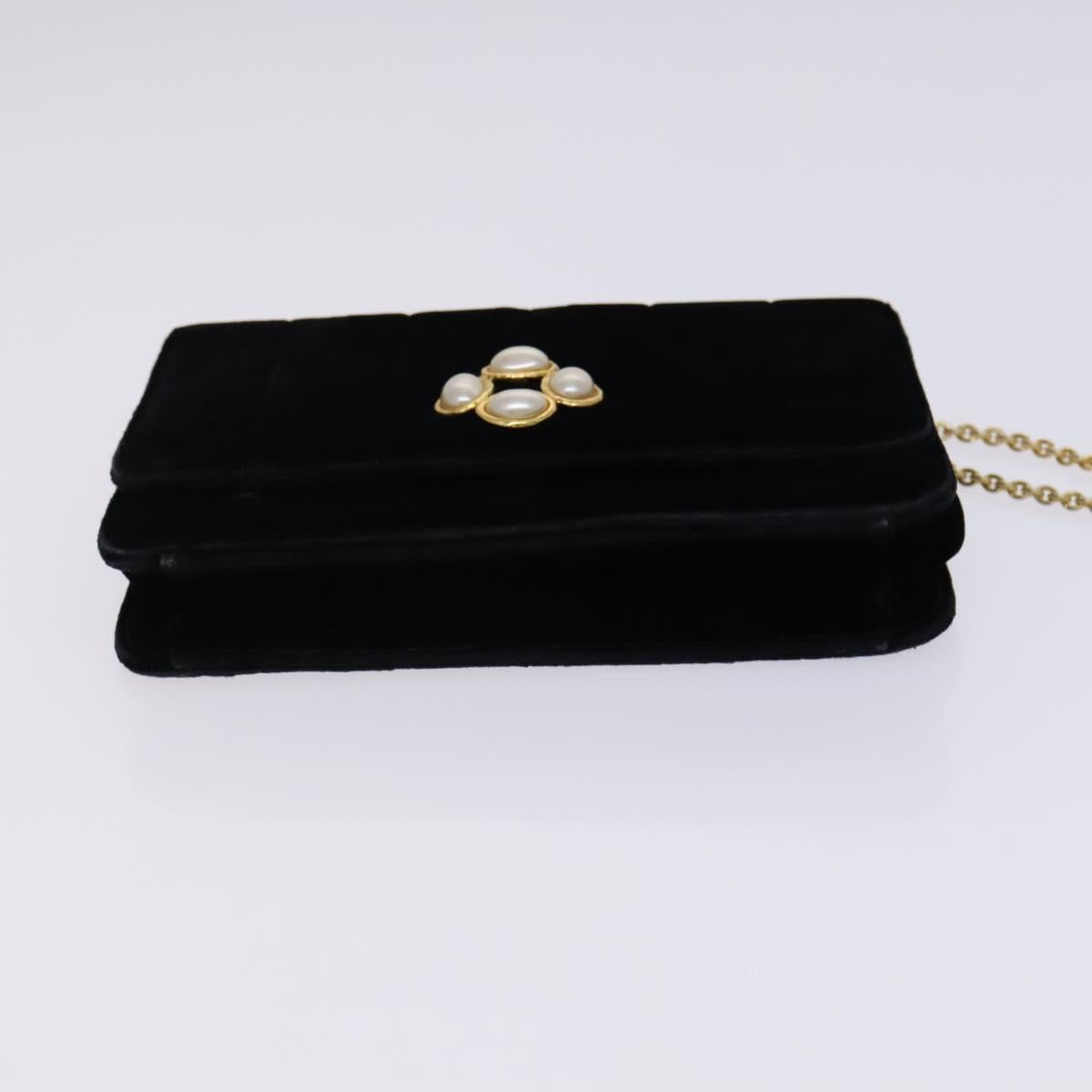 CHANEL Chain Shoulder Bag Velor Black CC Auth bs23807