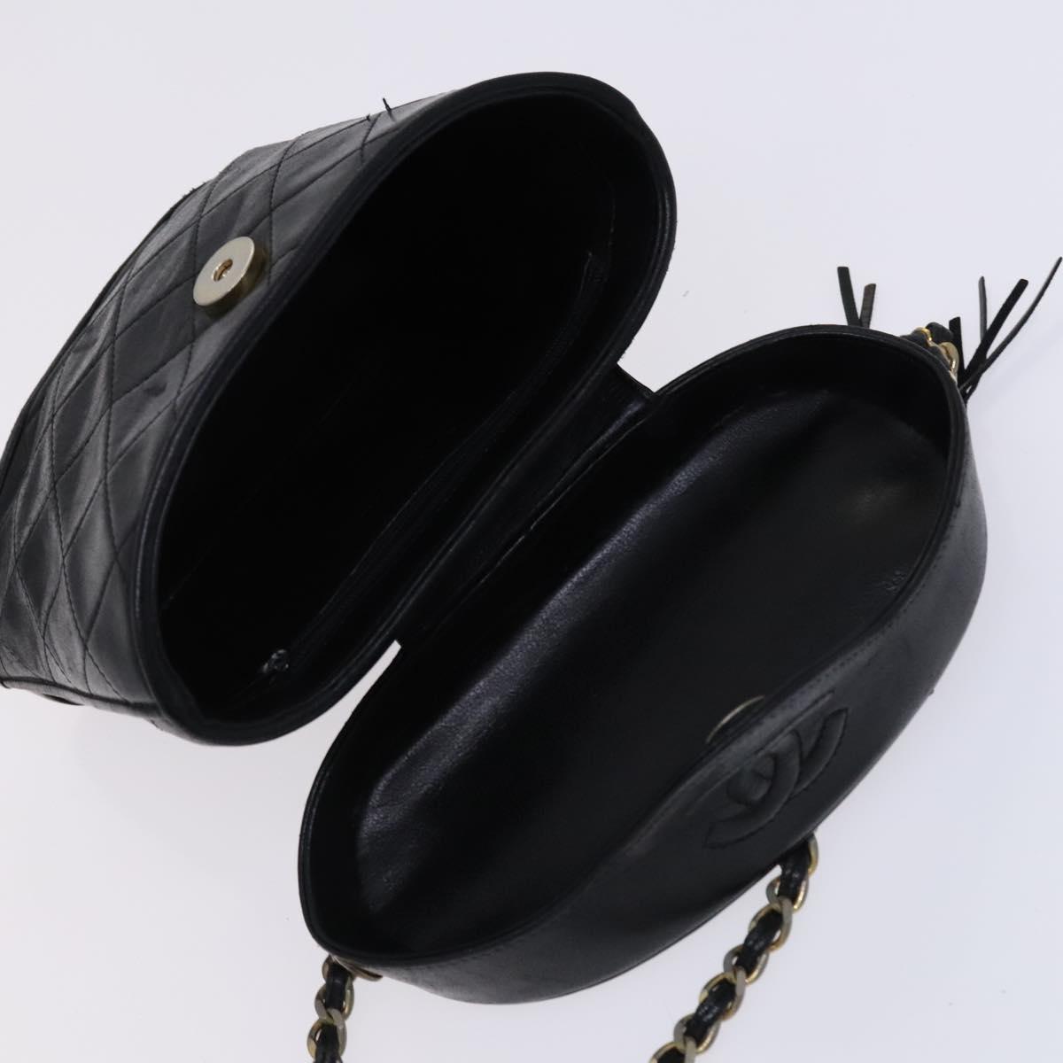 CHANEL Matelasse Chain Shoulder Bag Lamb Skin Black CC Auth bs23838