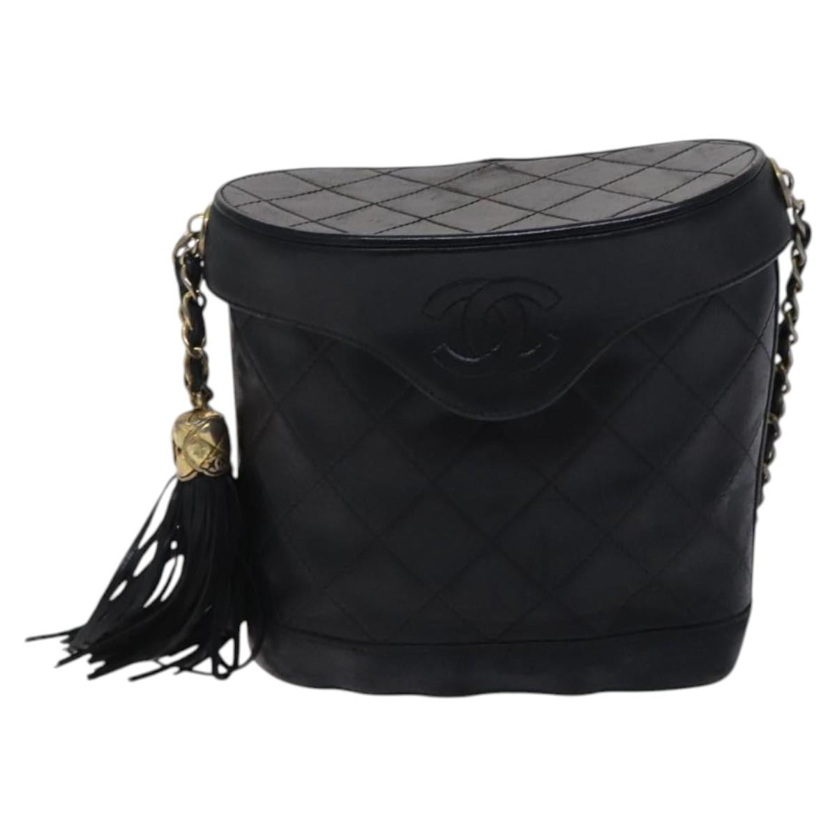 CHANEL Matelasse Chain Shoulder Bag Lamb Skin Black CC Auth bs23838
