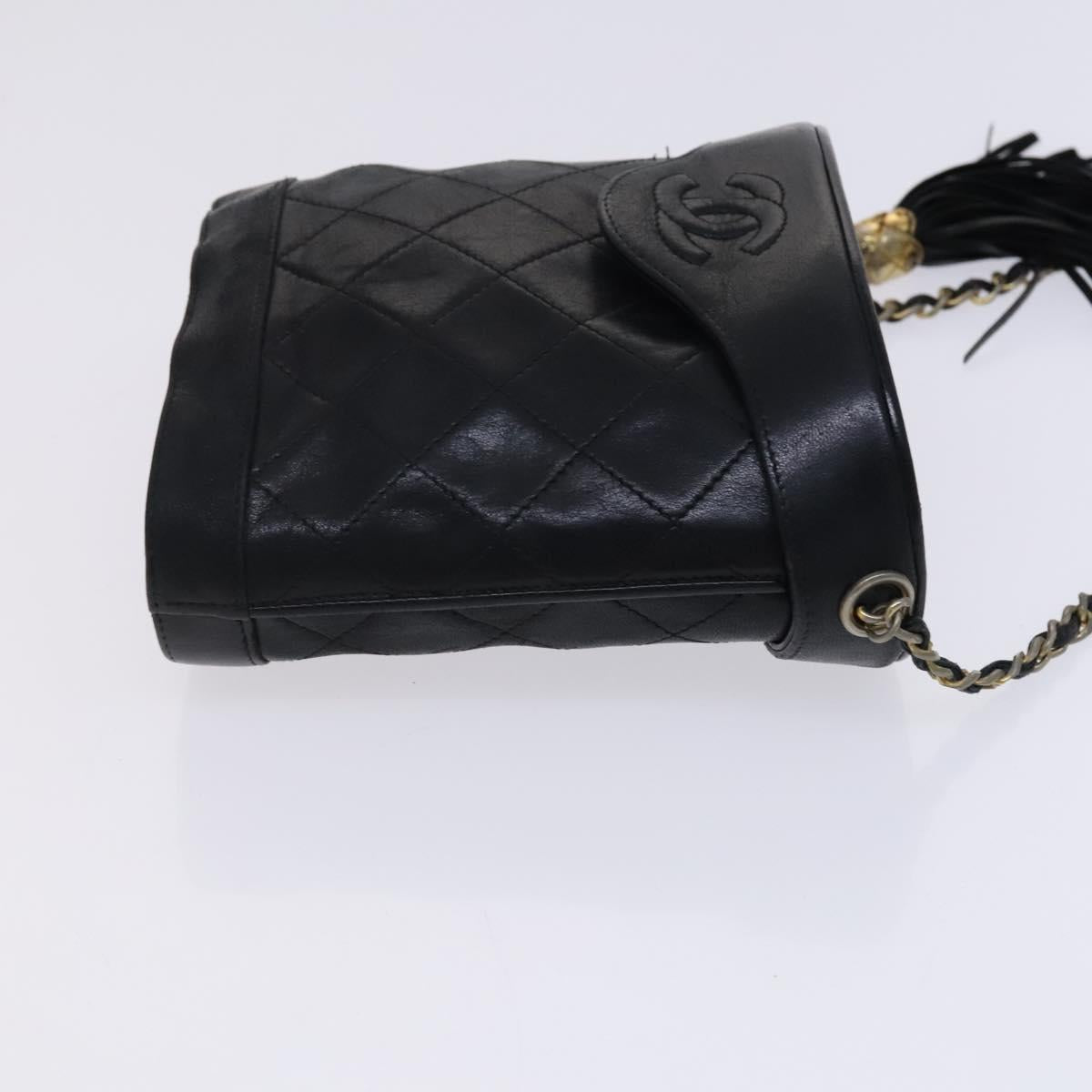 CHANEL Matelasse Chain Shoulder Bag Lamb Skin Black CC Auth bs23838