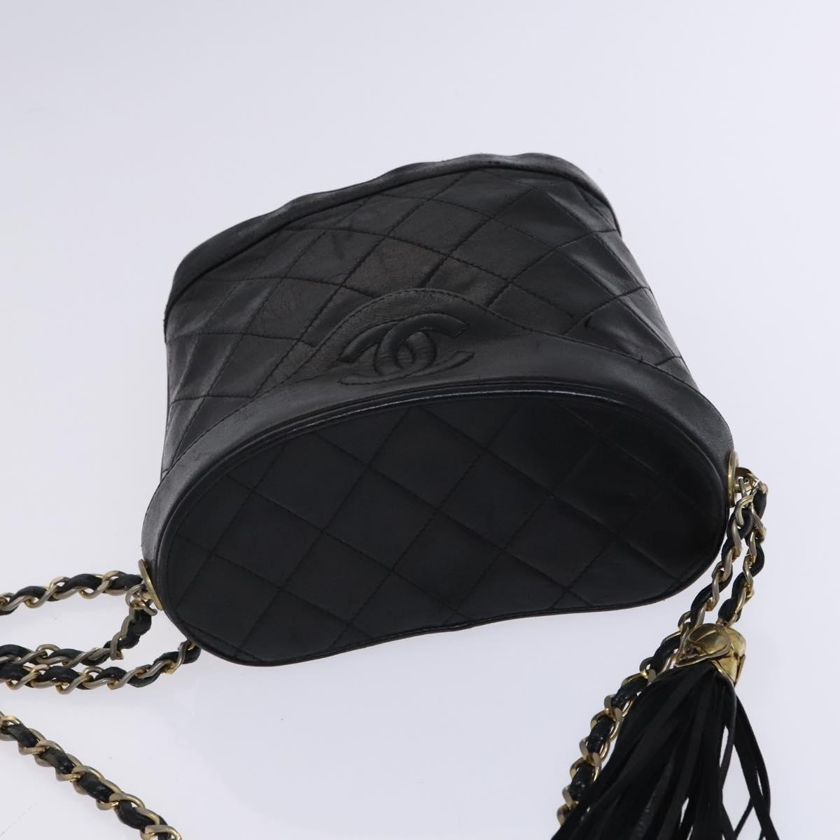 CHANEL Matelasse Chain Shoulder Bag Lamb Skin Black CC Auth bs23838
