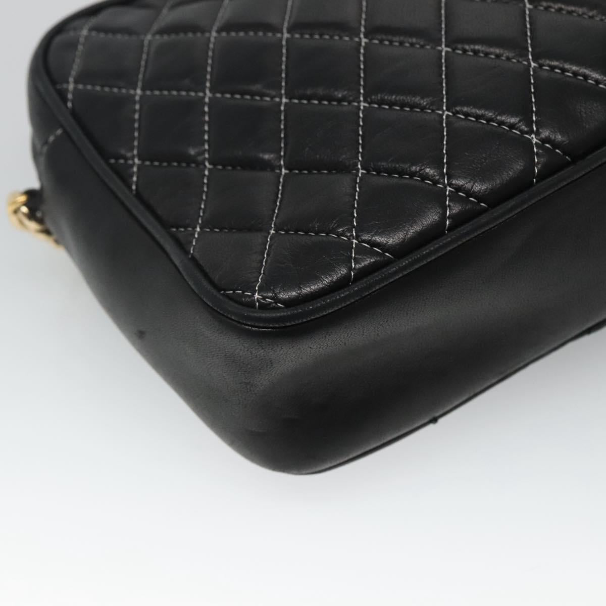 BALLY Chain Shoulder Bag Leather Black Gold Auth bs23848