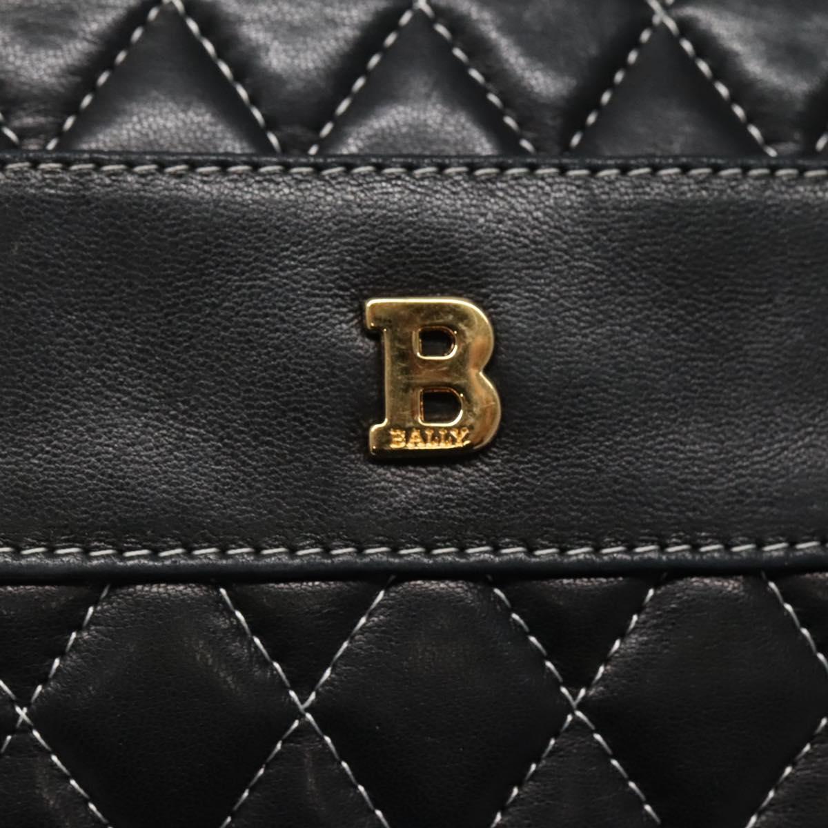 BALLY Chain Shoulder Bag Leather Black Gold Auth bs23848