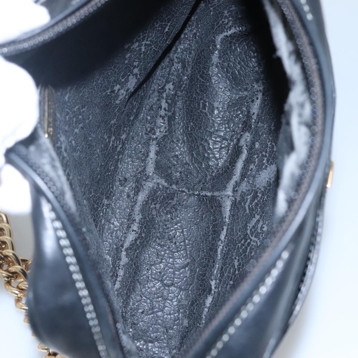 BALLY Chain Shoulder Bag Leather Black Gold Auth bs23848