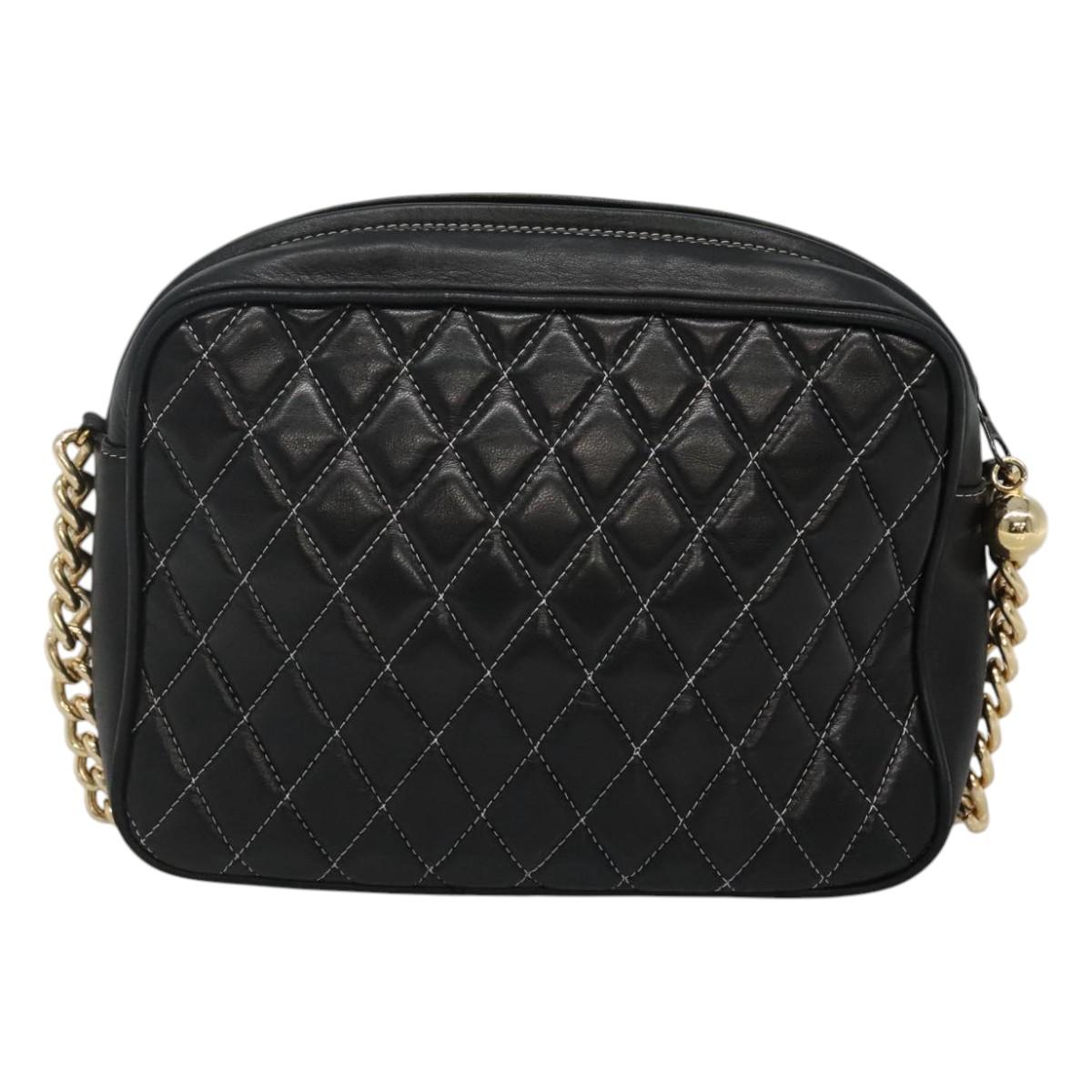 BALLY Chain Shoulder Bag Leather Black Gold Auth bs23848