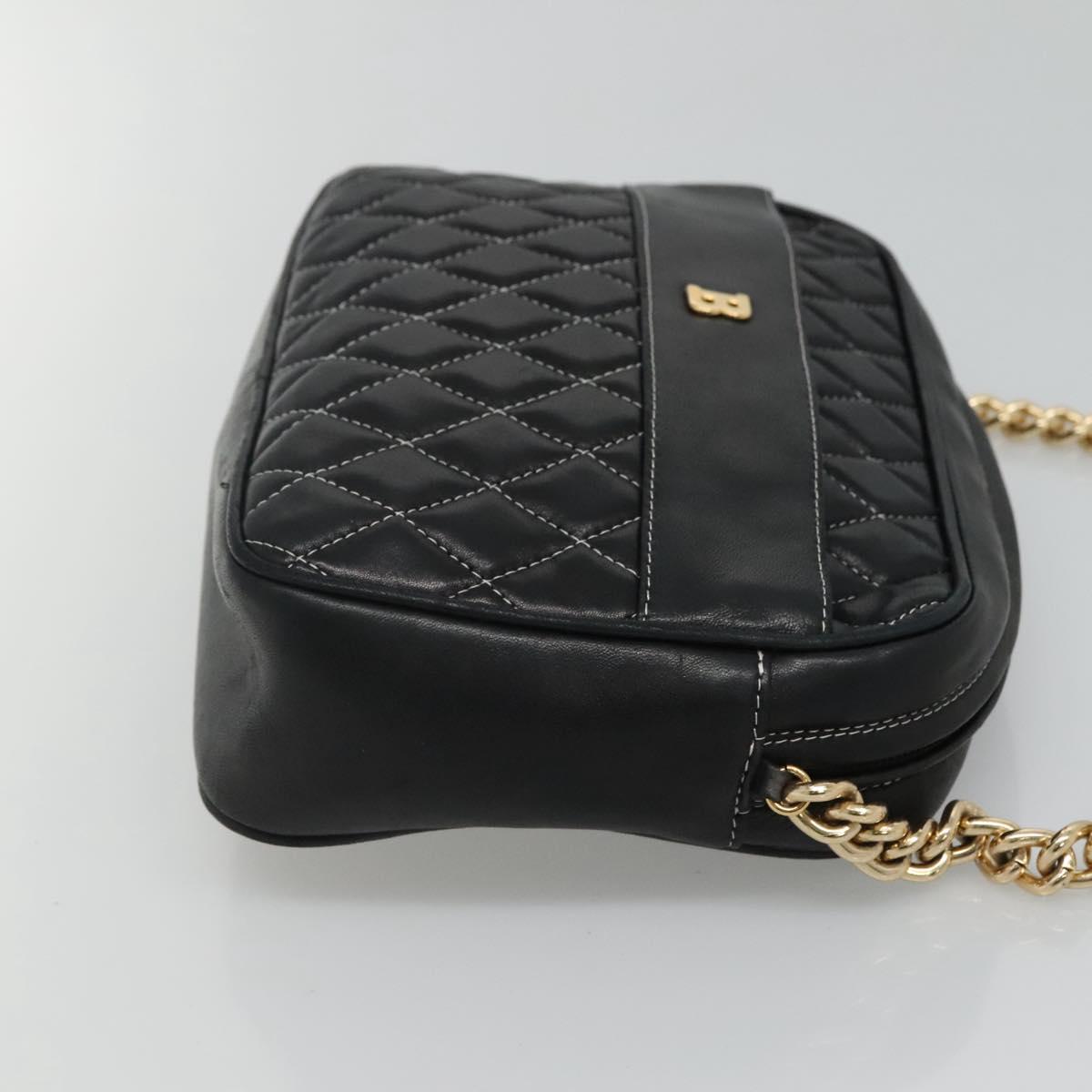 BALLY Chain Shoulder Bag Leather Black Gold Auth bs23848