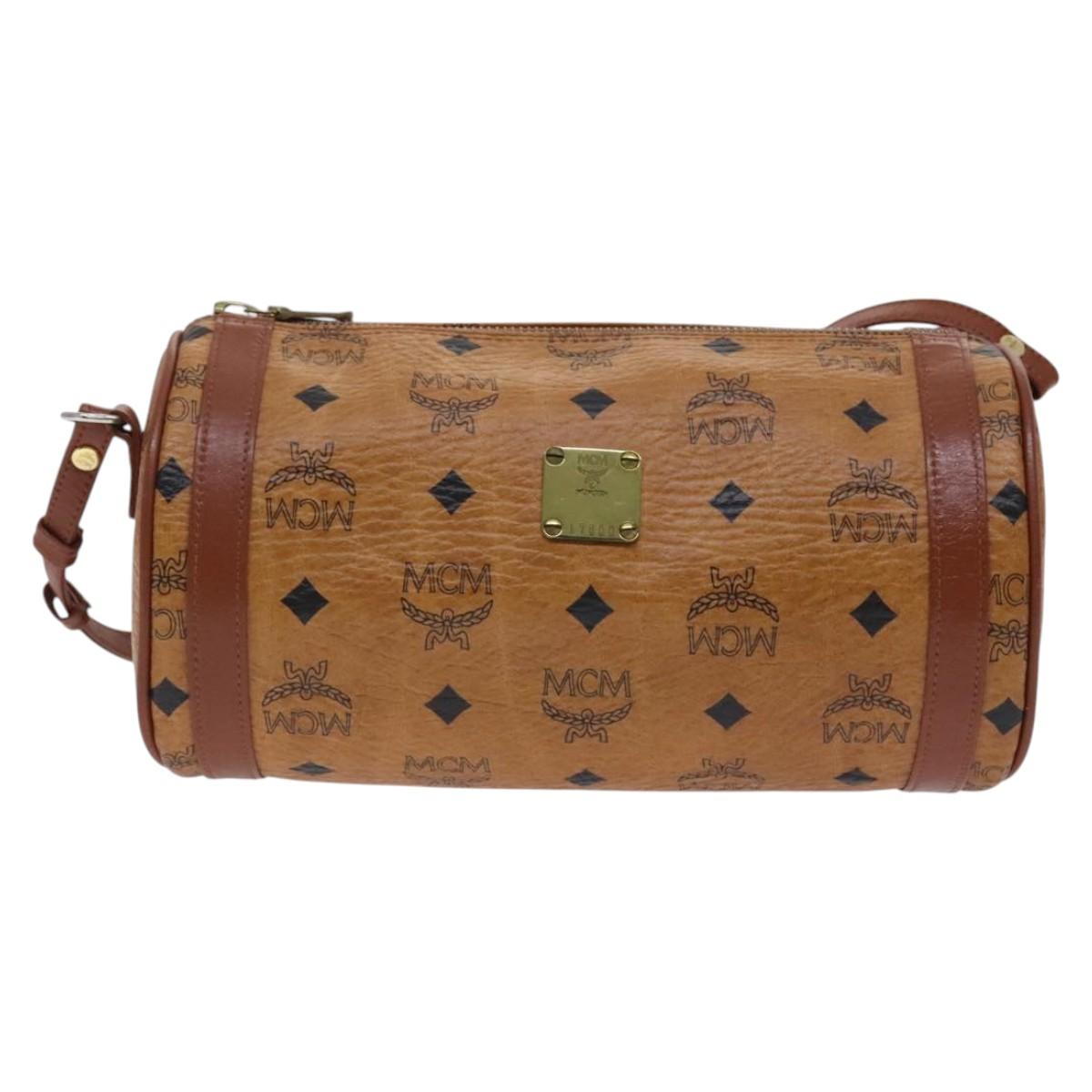 MCM Vicetos Logogram Shoulder Bag PVC Leather Brown Gold Auth bs23854