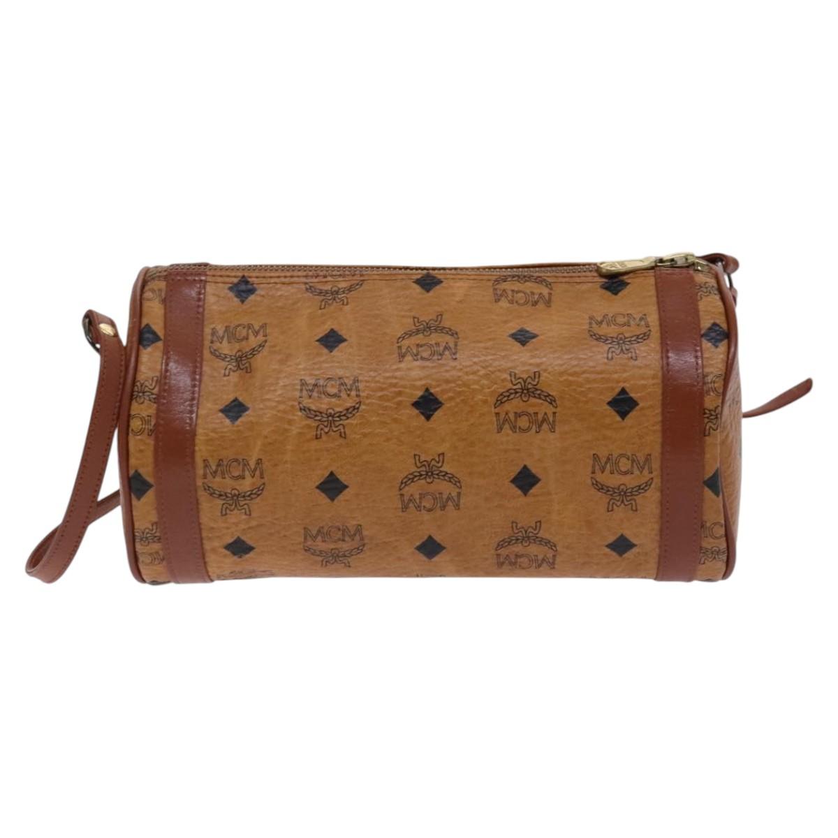 MCM Vicetos Logogram Shoulder Bag PVC Leather Brown Gold Auth bs23854