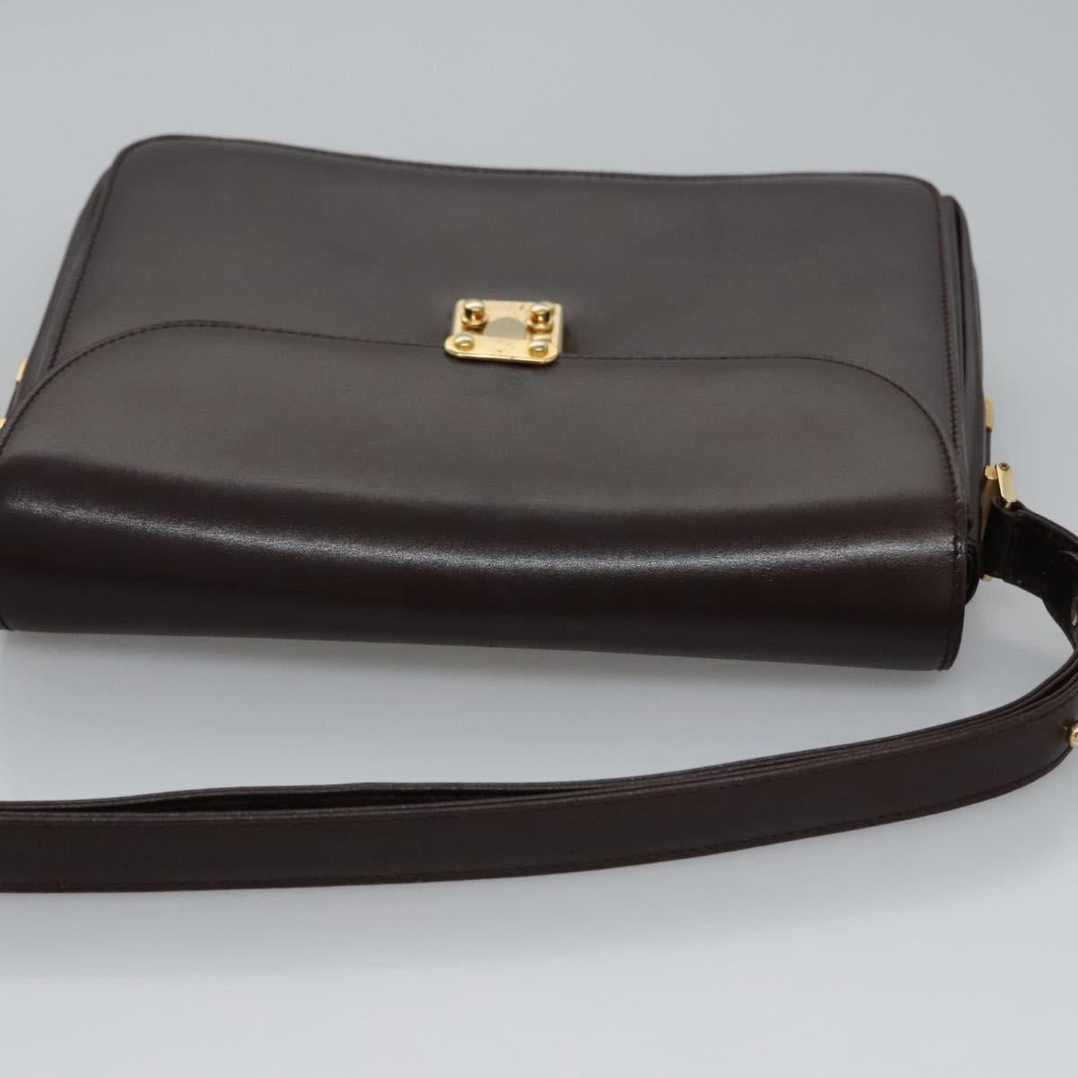 BALLY Shoulder Bag Leather Brown Gold Auth bs23873