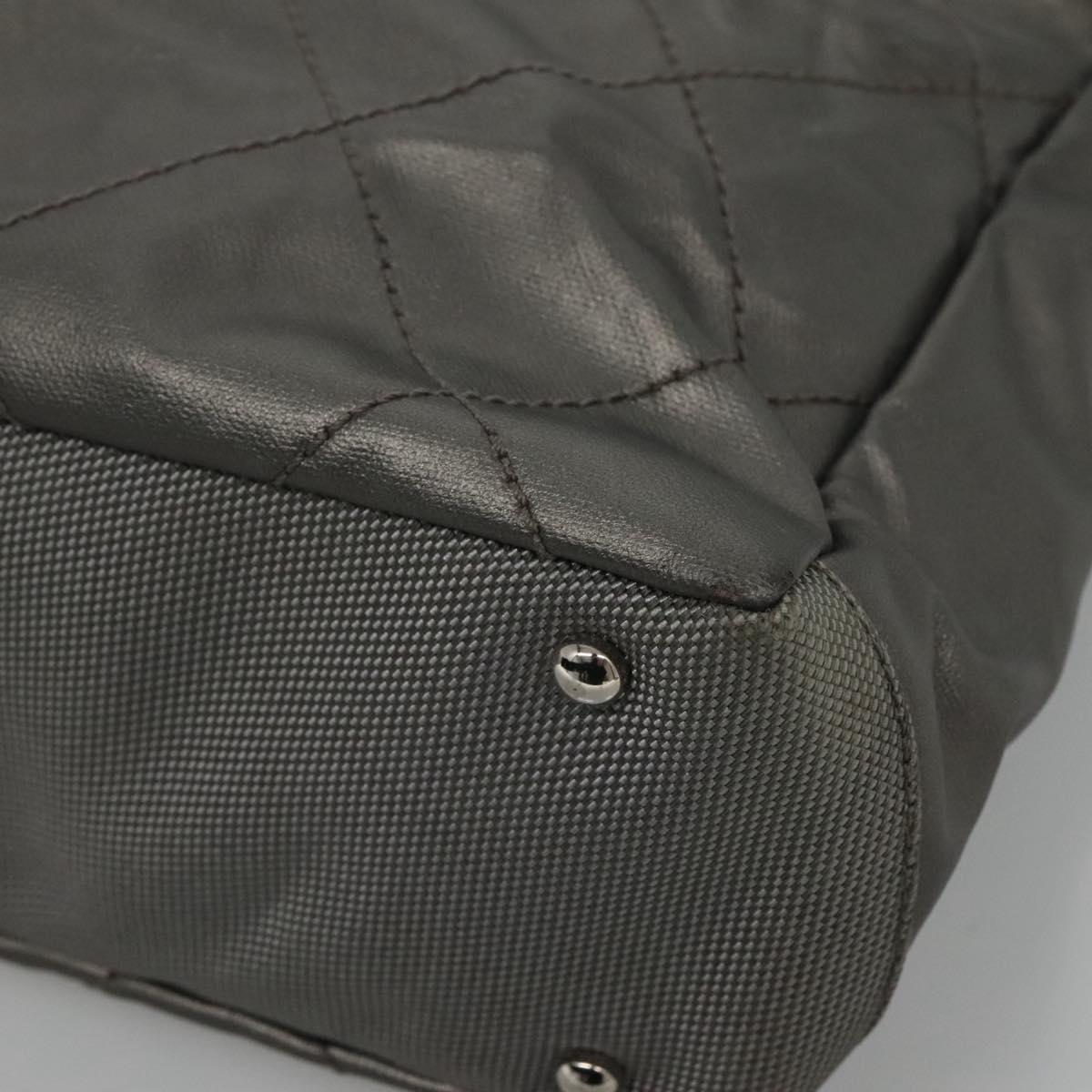 CHANEL Paris Biarritz PM Tote Bag Coated Canvas Silver CC Auth bs23887