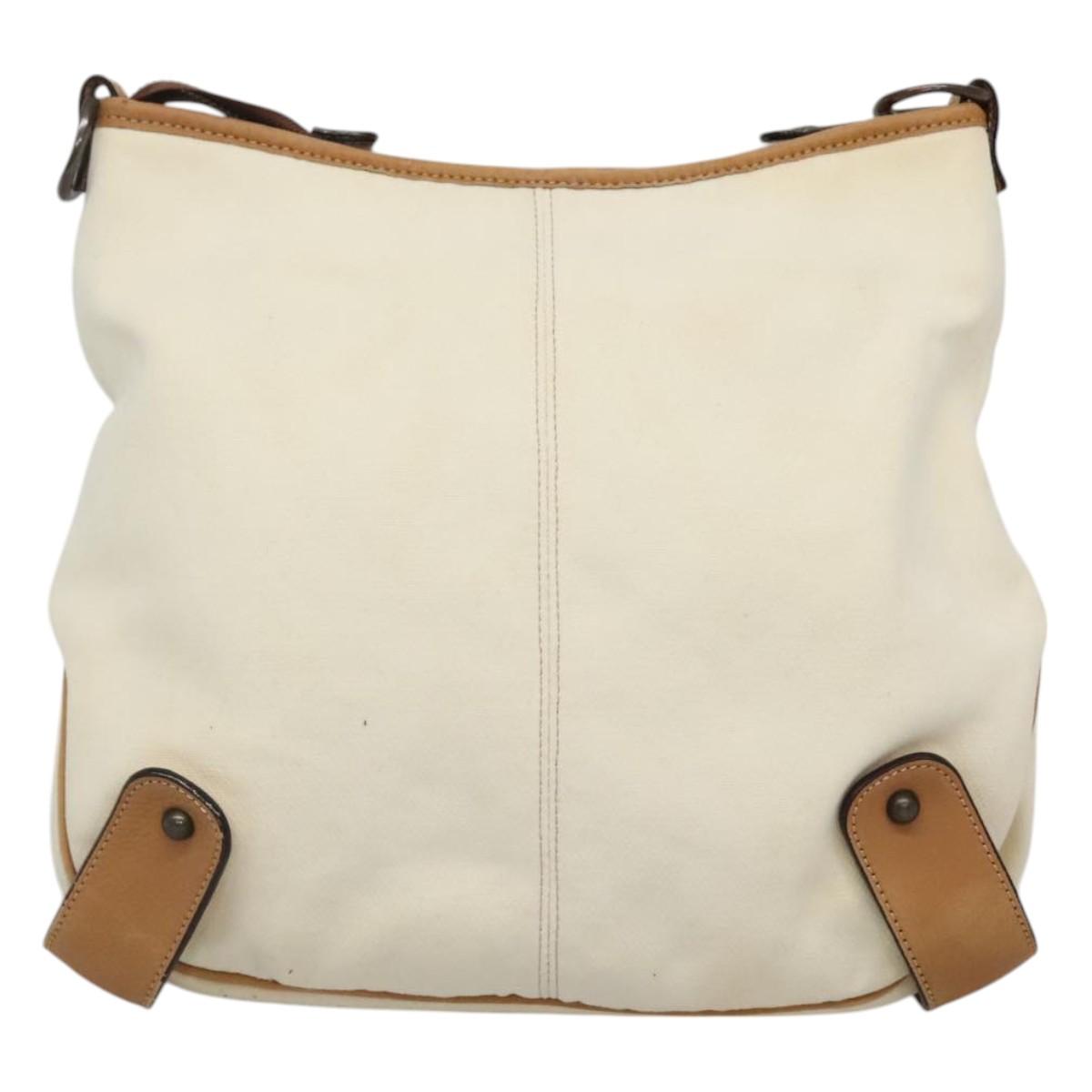 BURBERRY Blue Label Shoulder Bag Canvas White Auth bs23896