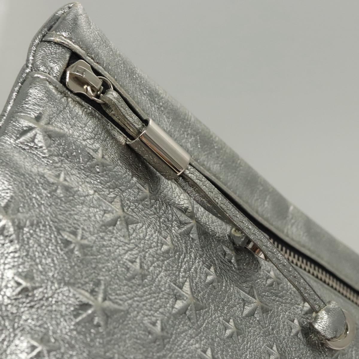 Jimmy Choo Clutch Bag Leather Silver Auth bs23914
