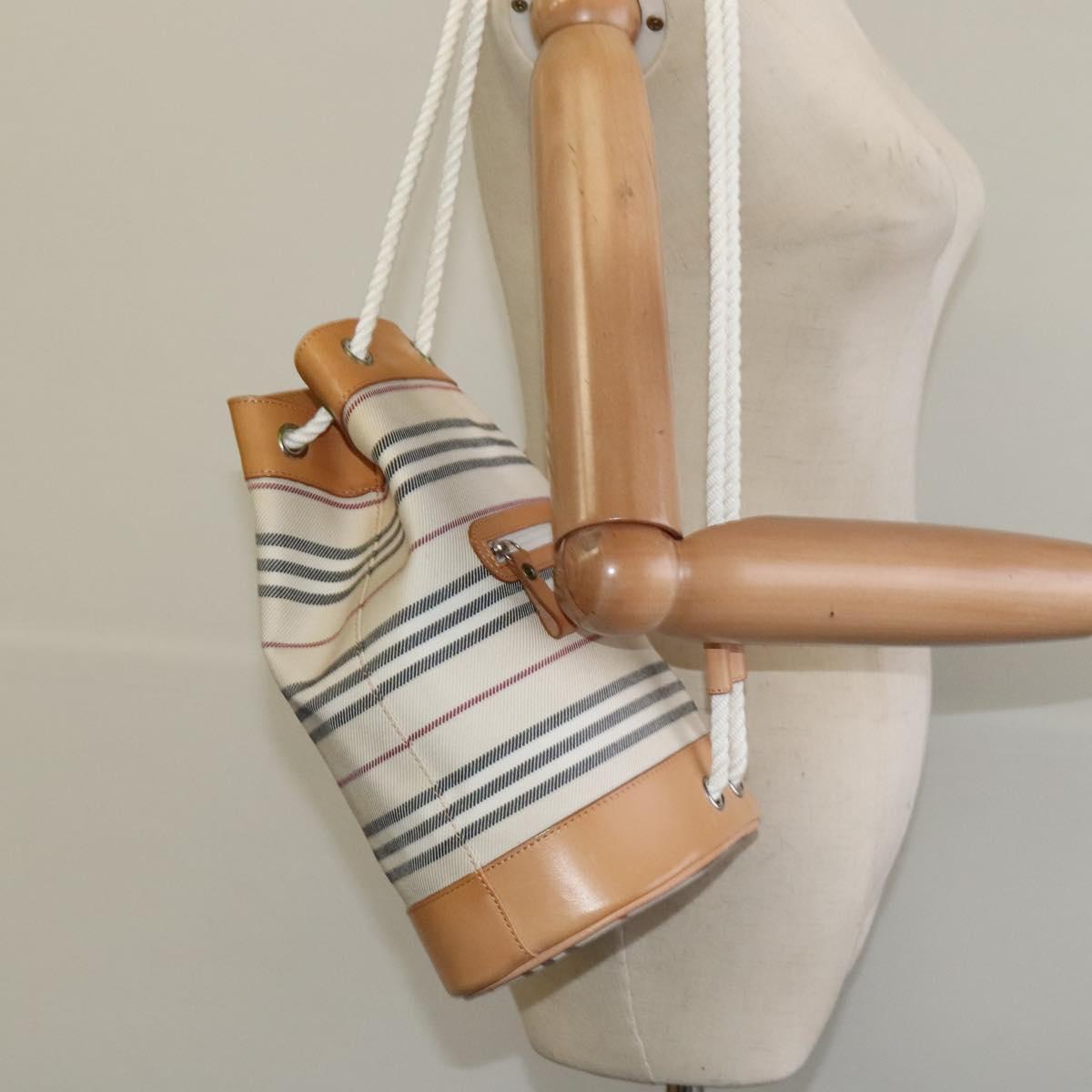 BURBERRY Shoulder Bag Canvas Leather White Auth bs23926