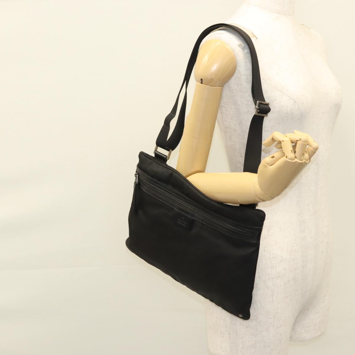 GUCCI Shoulder Bag Canvas Black Auth bs23933