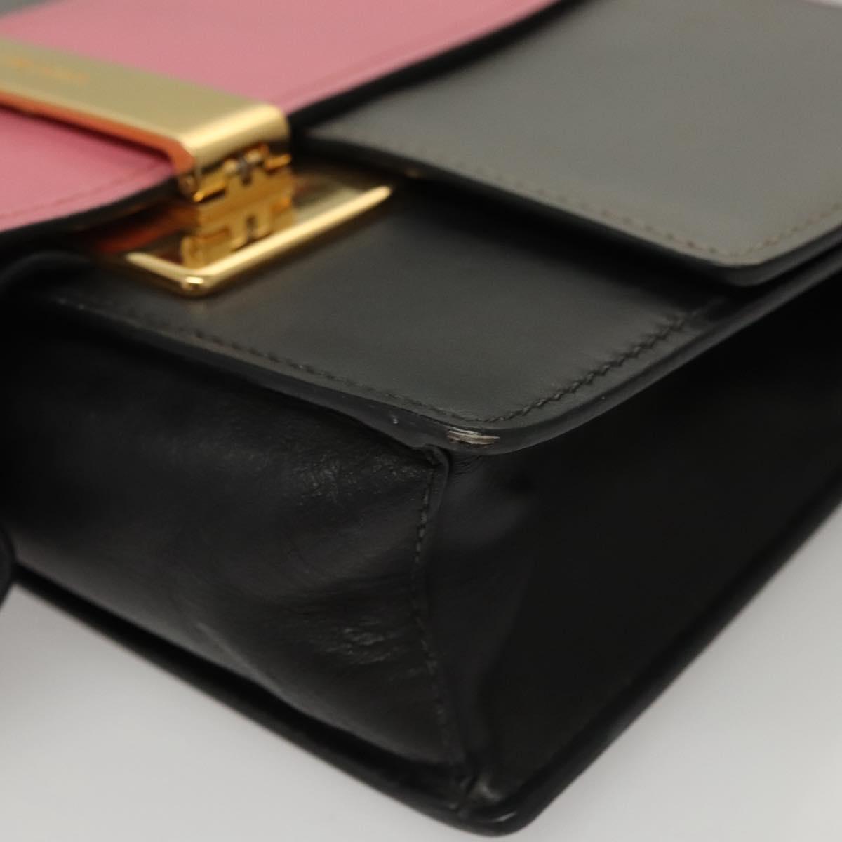 PRADA Chain Shoulder Bag Leather Gray Gold Auth bs23951