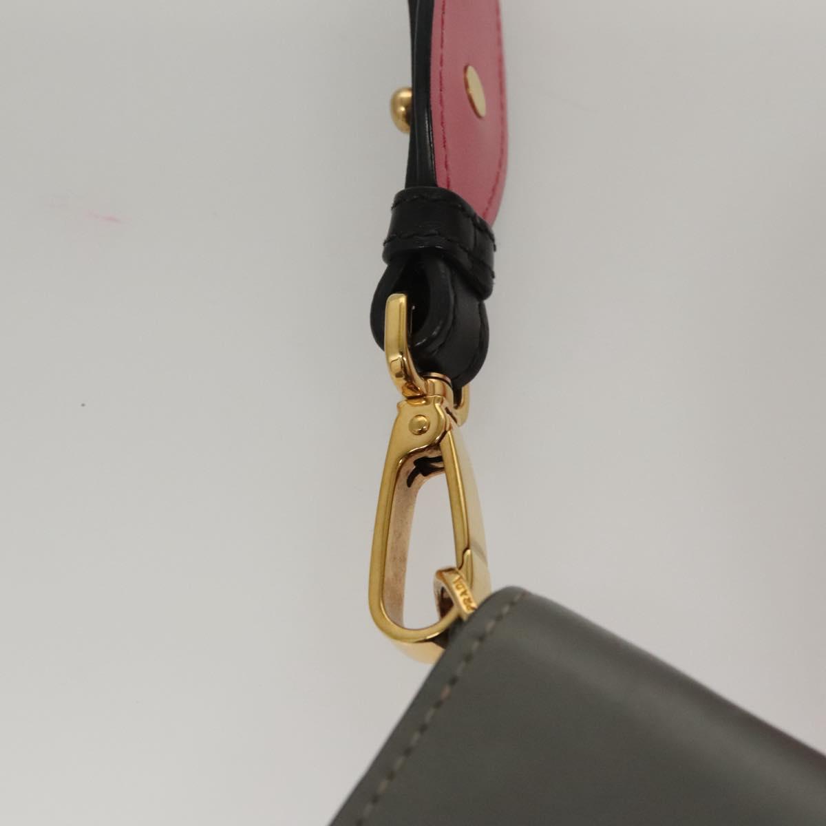 PRADA Chain Shoulder Bag Leather Gray Gold Auth bs23951