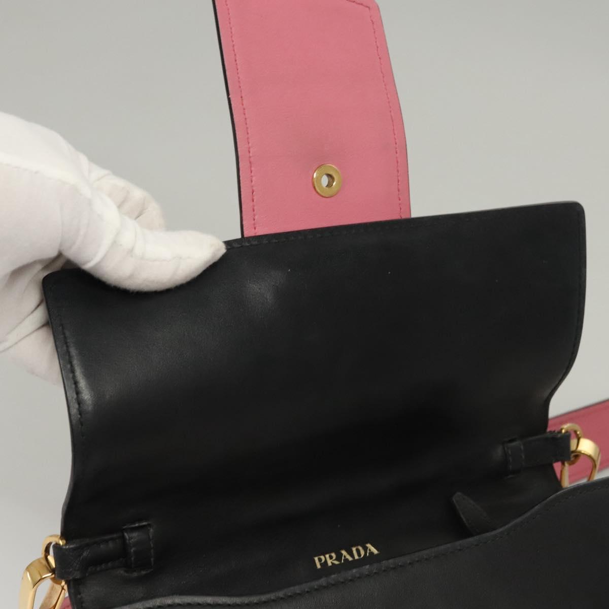 PRADA Chain Shoulder Bag Leather Gray Gold Auth bs23951