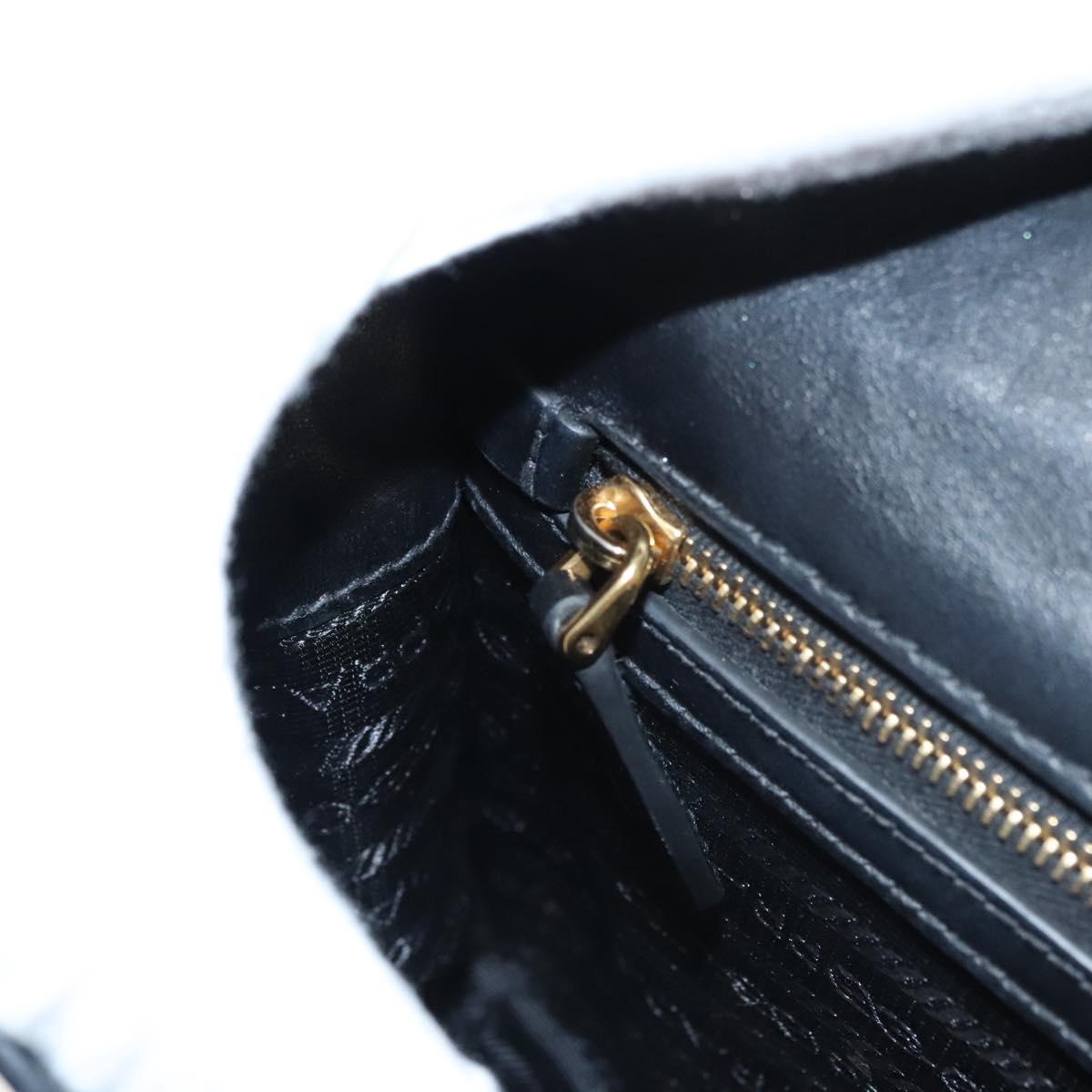 PRADA Chain Shoulder Bag Leather Gray Gold Auth bs23951