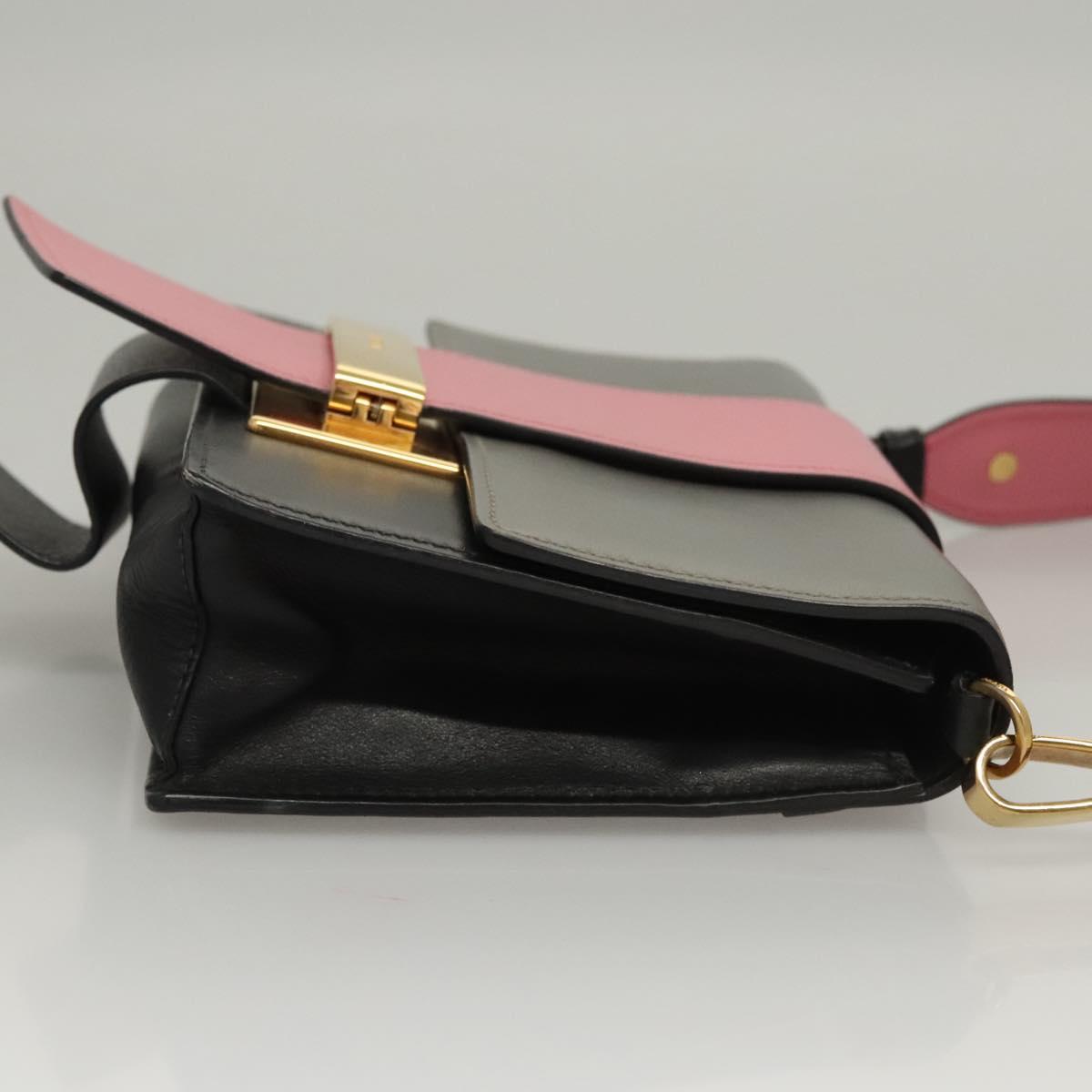 PRADA Chain Shoulder Bag Leather Gray Gold Auth bs23951
