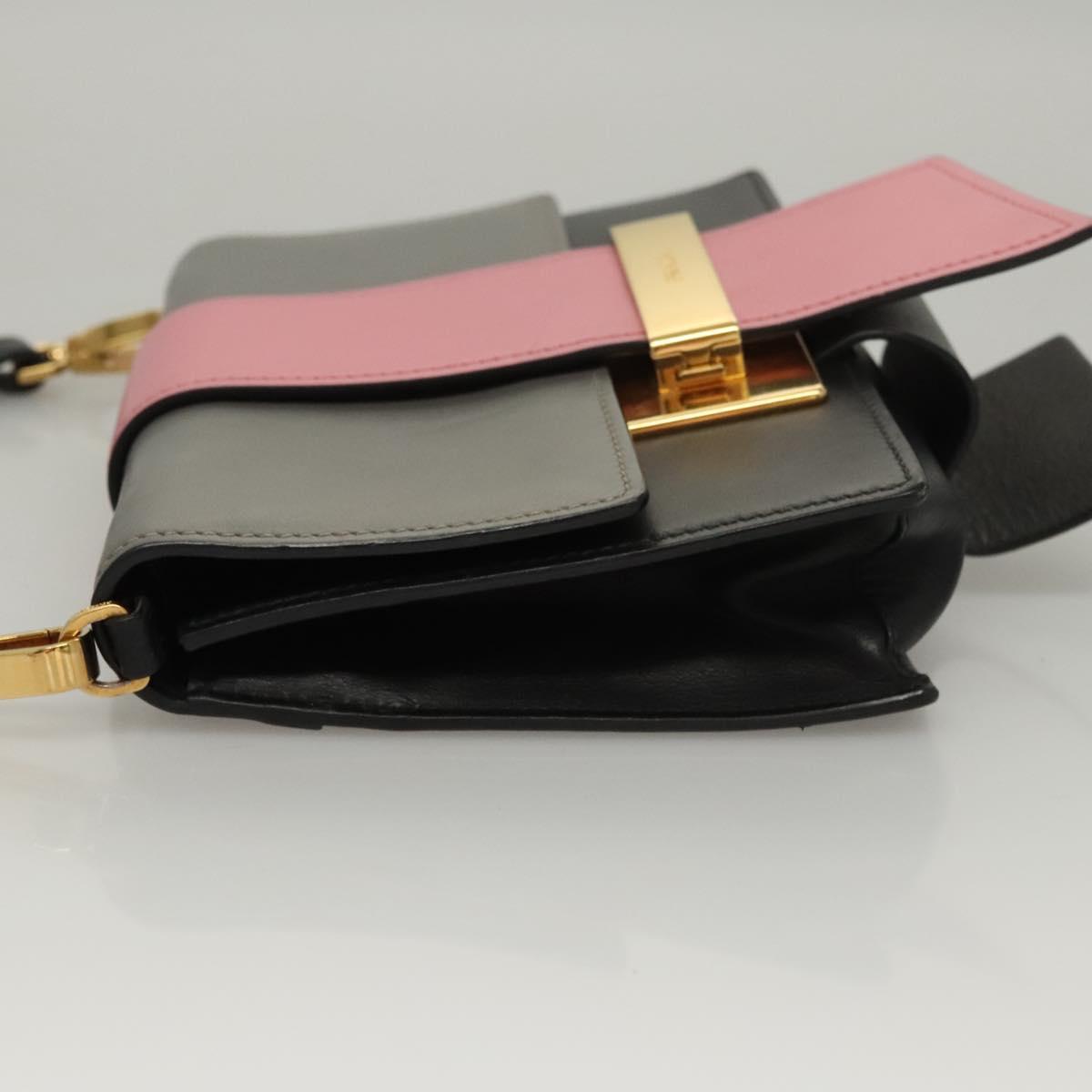 PRADA Chain Shoulder Bag Leather Gray Gold Auth bs23951