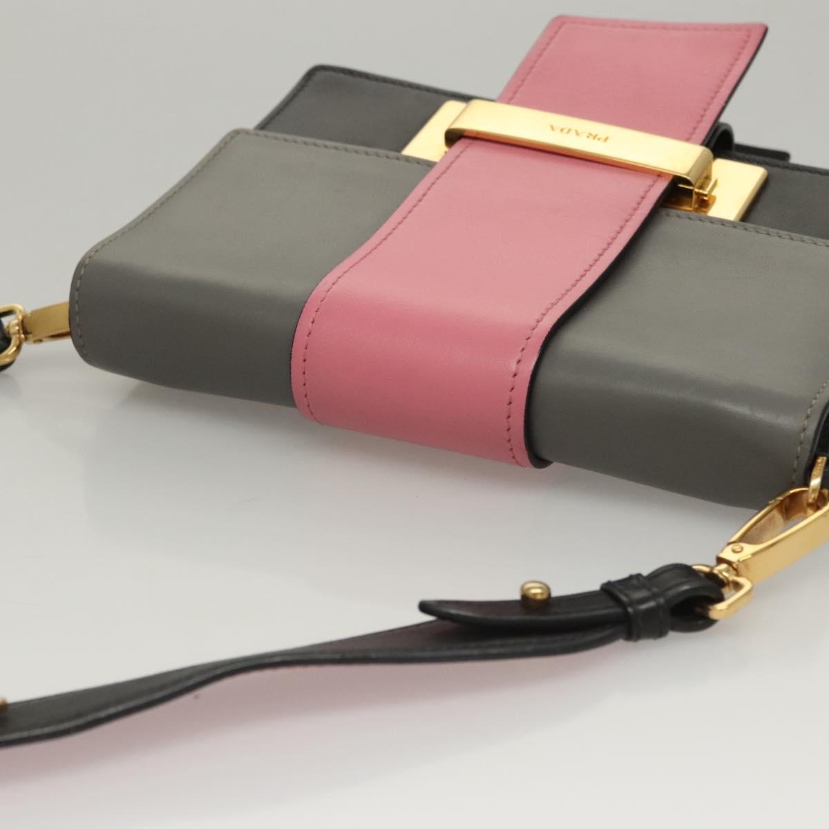 PRADA Chain Shoulder Bag Leather Gray Gold Auth bs23951