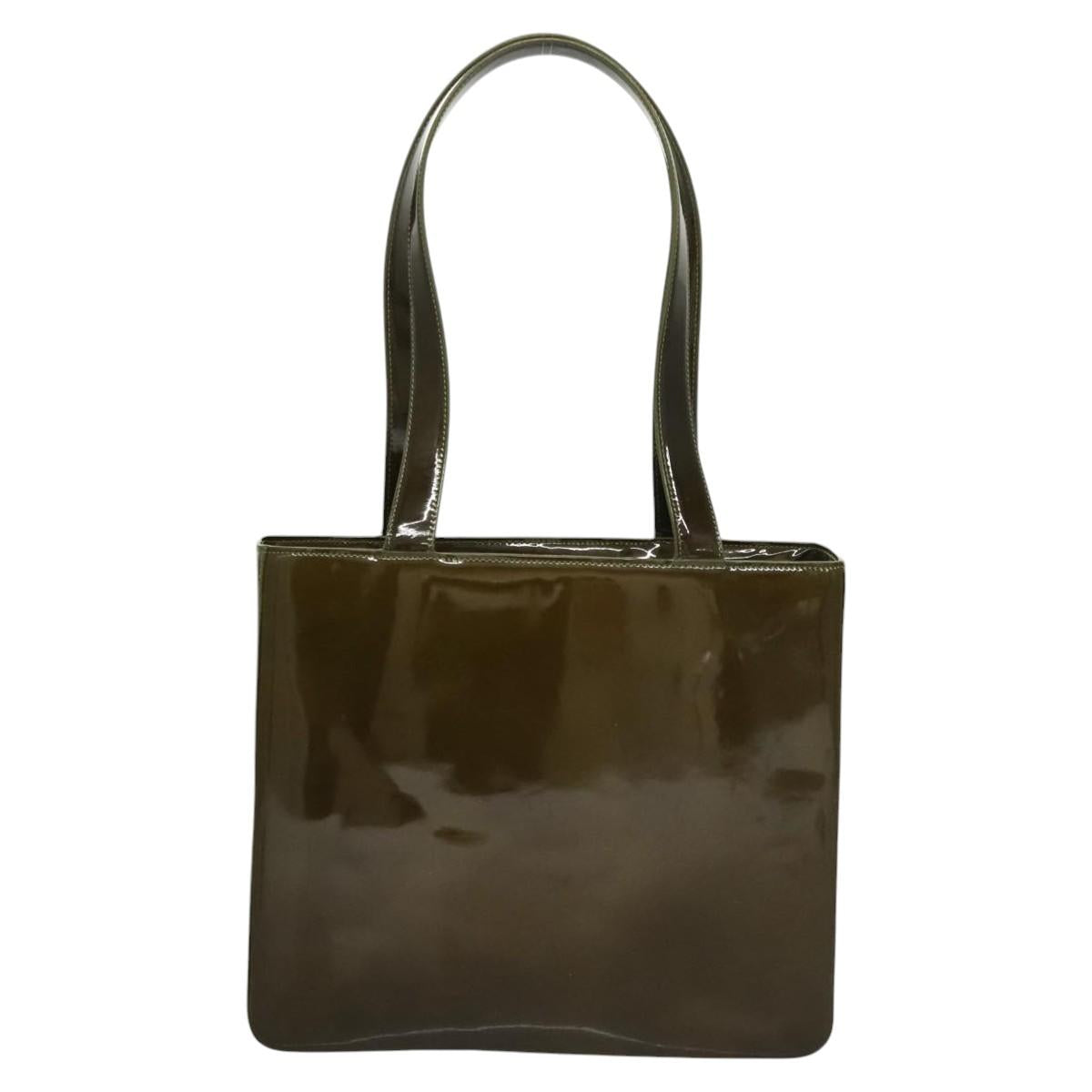 CHANEL Hand Bag Enamel Khaki CC Auth bs23971