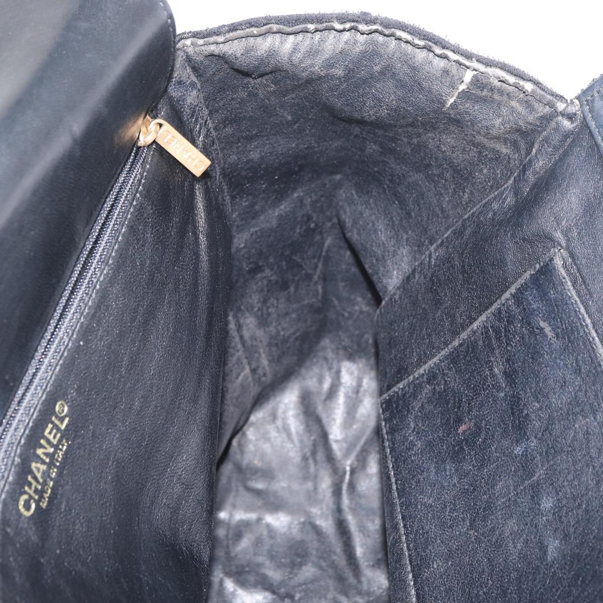 CHANEL Chain Hand Bag Cotton Black Gold CC Auth bs23972