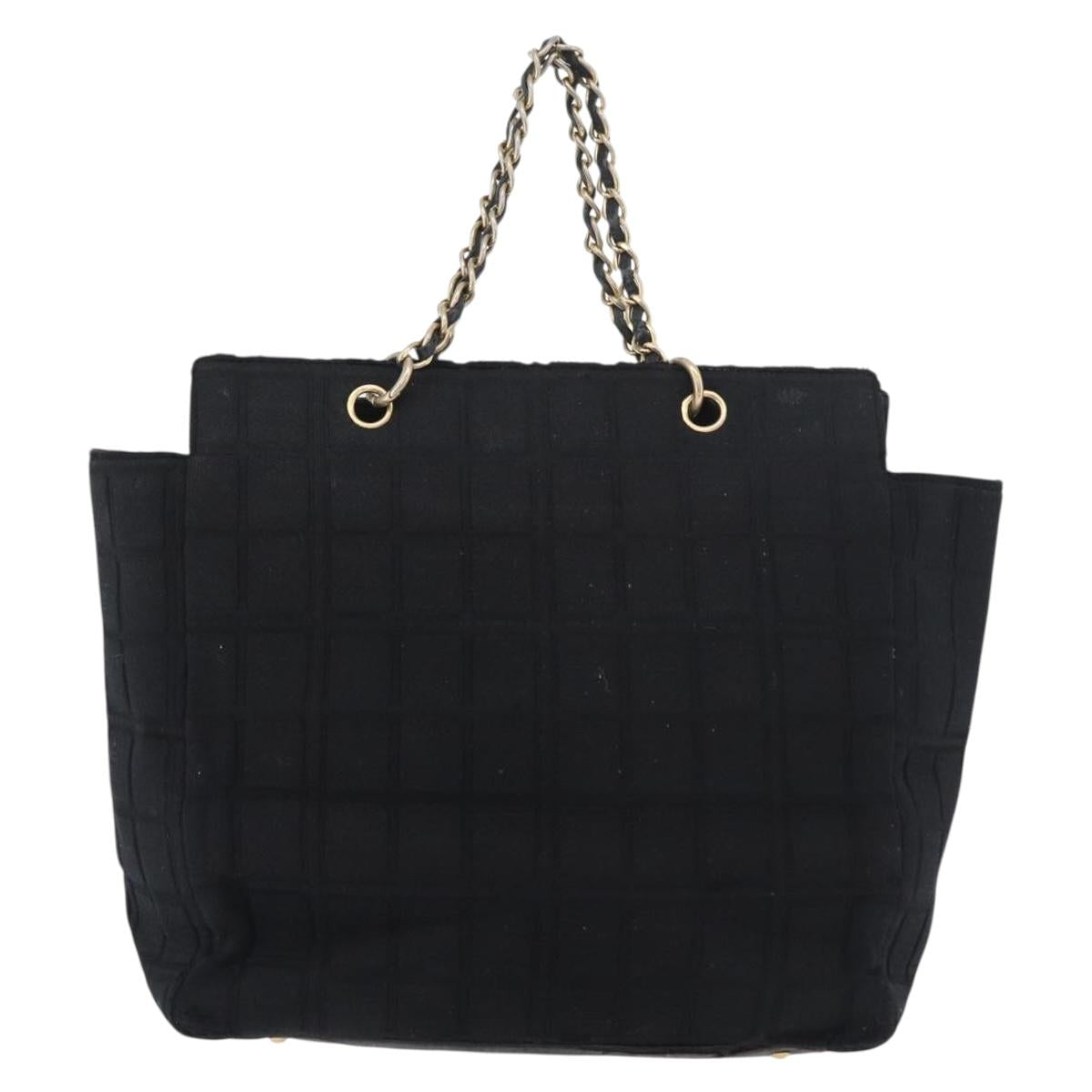CHANEL Chain Hand Bag Cotton Black Gold CC Auth bs23972