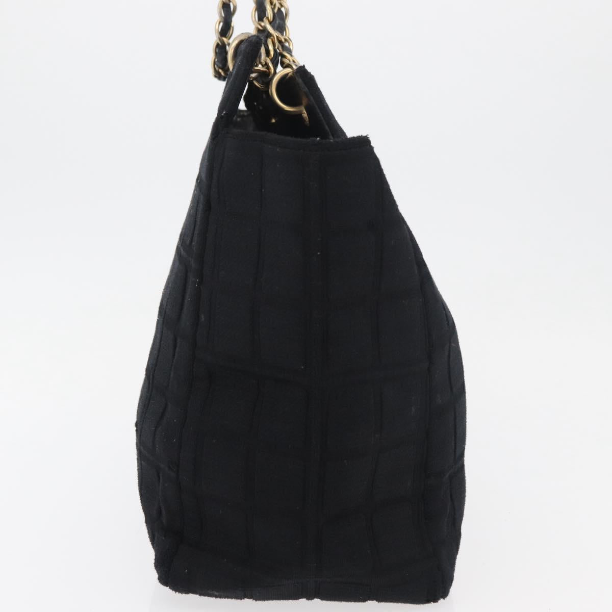 CHANEL Chain Hand Bag Cotton Black Gold CC Auth bs23972