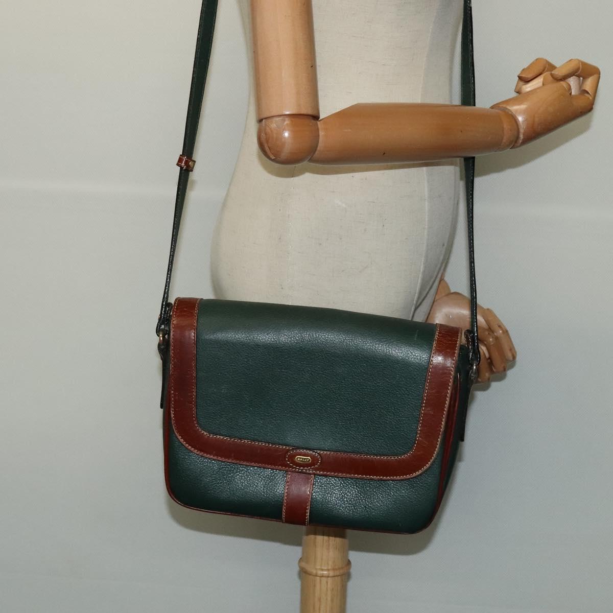 BALLY Shoulder Bag Leather Green Auth bs24013