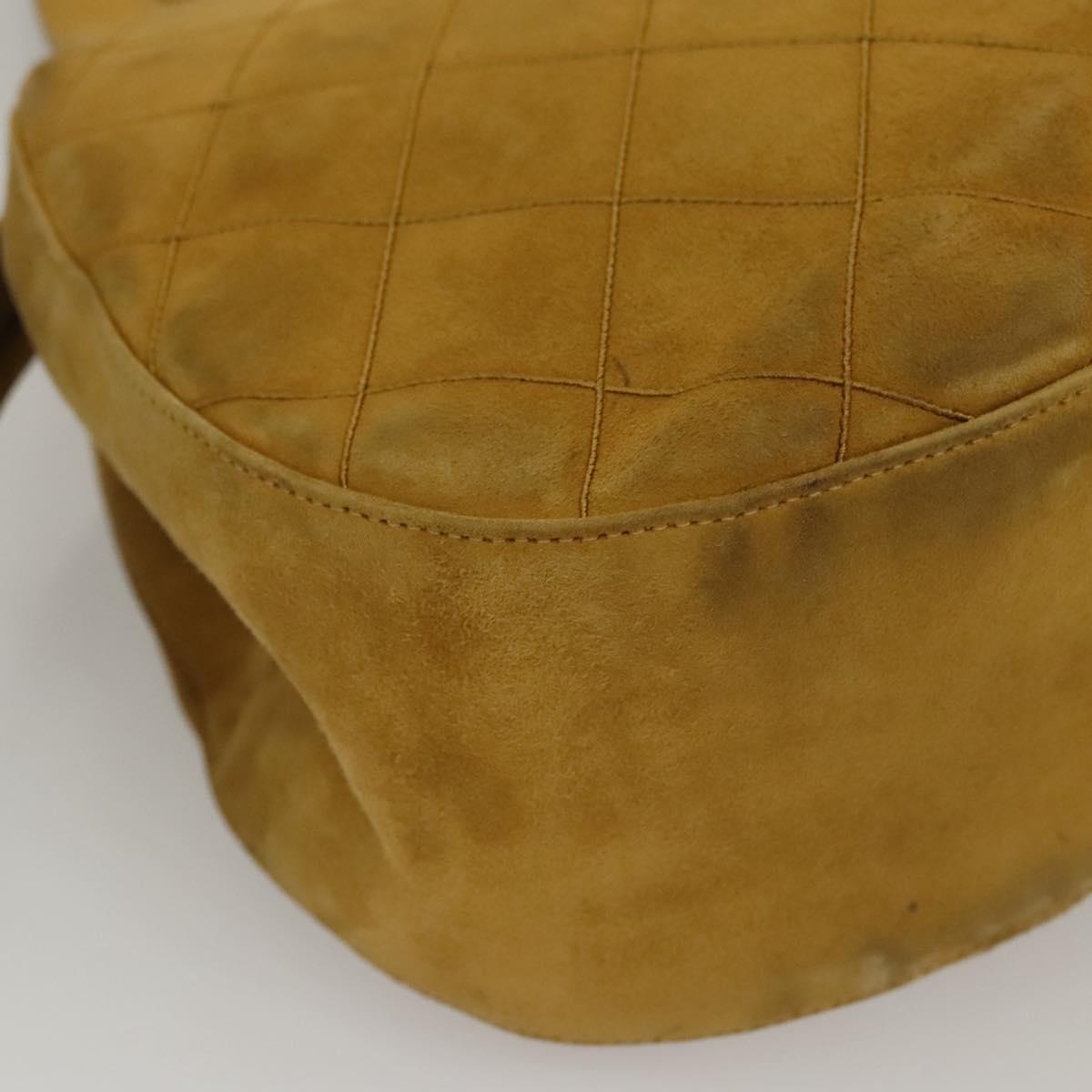 CHANEL Matelasse Hand Bag Suede Yellow CC Auth bs24019
